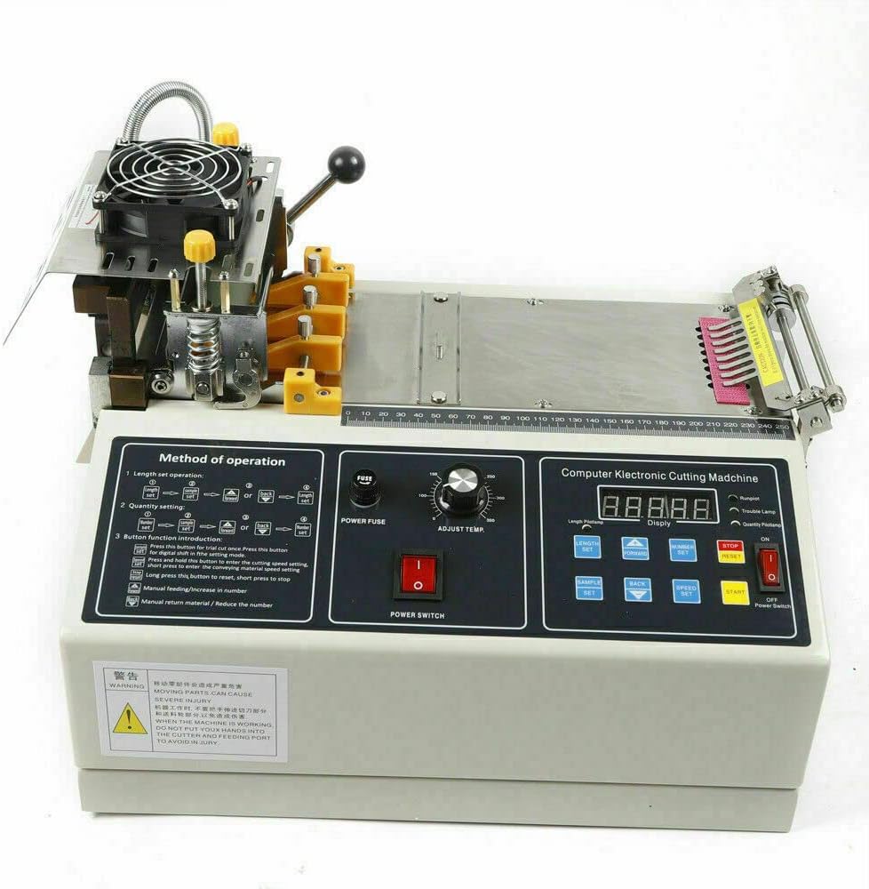 TFCFL 280W Automatic Webbing Cutting Machine, Textile Ribbon Cutter Hot/Cold Tape Cutter,350&deg;C Metal Strip Precise Digital Belt Cutting Machine for Nylon Plastic