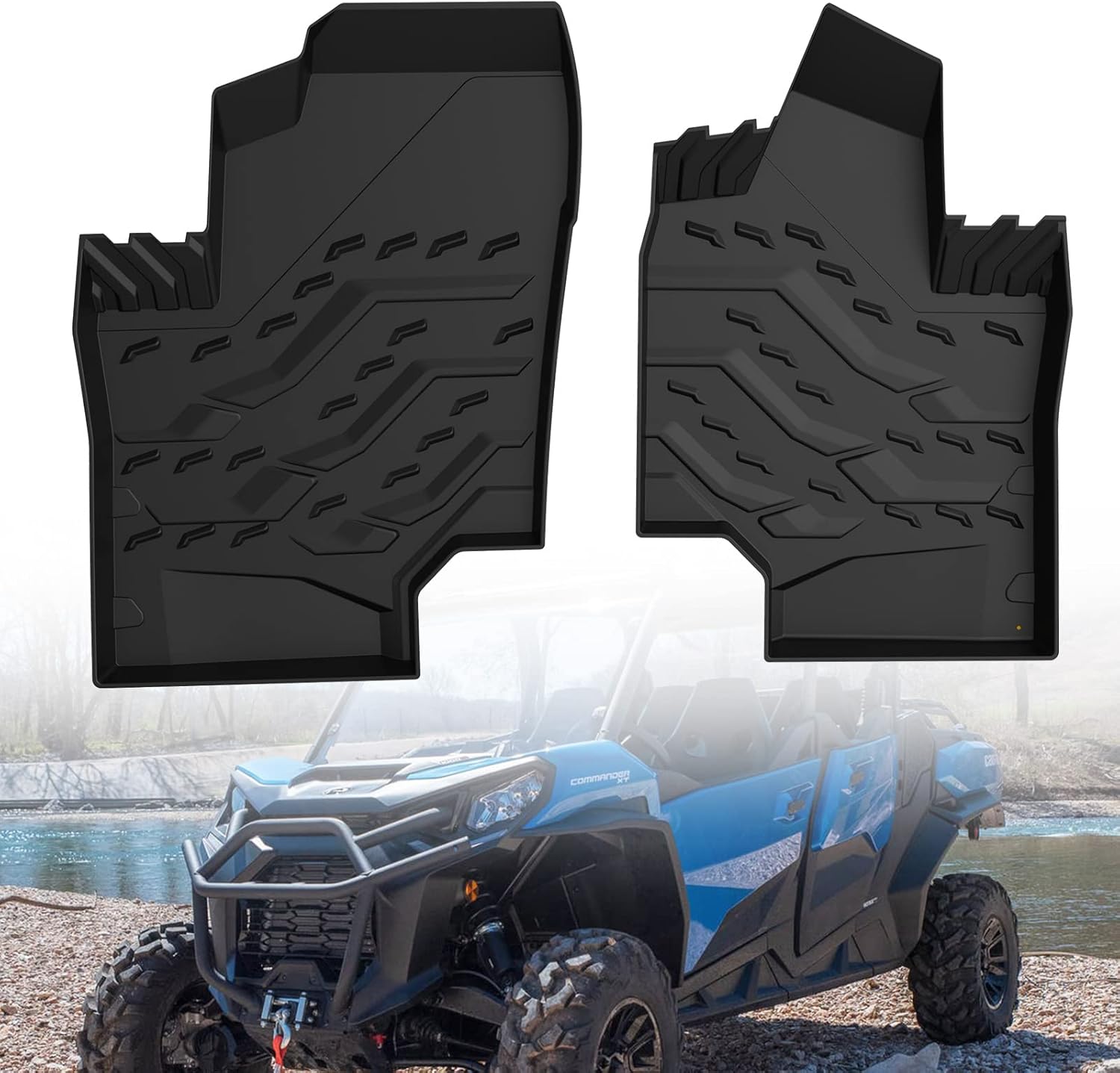 A & UTV PRO Floor Mats Fit for 2018-2022 Can-Am Maverick Sport/Trail, 2021-2022 Can-Am Commander, All Weather Waterproof 3D Floor Liners, Front TPE Slush Liner Black Accessories