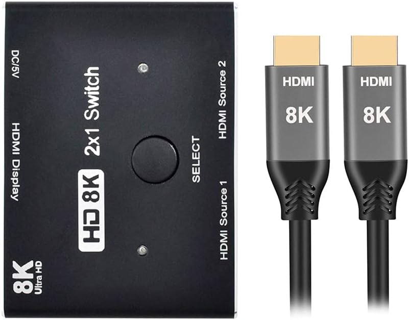 xiwai 8K@60hz HDMI-Compatible 2.1 Switch & 3 Cables 2-IN-1-OUT Hub Support HDCP SST Extended 4K@60hz Pack of 2