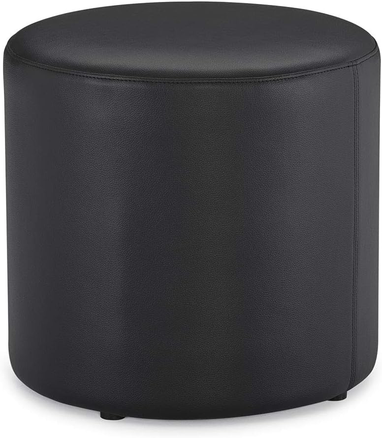 Zuri Furniture Modern Artos Round Ottoman in Black Leatherette