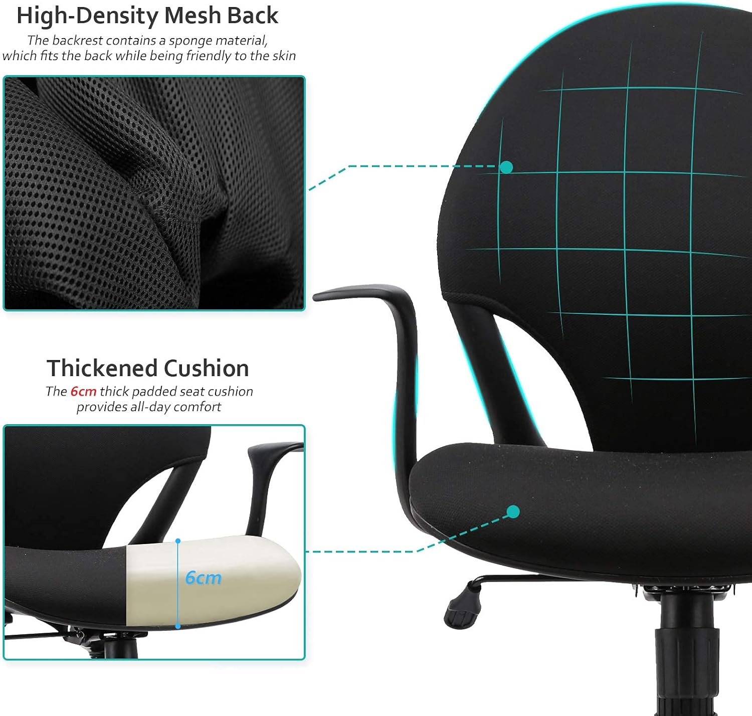 Ergousit Office Chair,Computer Desk Chair with Ergonomic Back Support and Thick Cushion,Mid Back Chair with Flip-up Arms, Adjustable Height Task Chair
