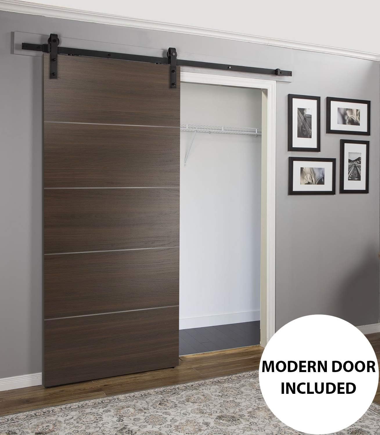 Barn Sliding Brown Door 36 x 80 with 6.6FT | Planum 0020 Chocolate Ash | Sturdy Top Mount Track Set Steel Set | Closet Modern Solid Core Door