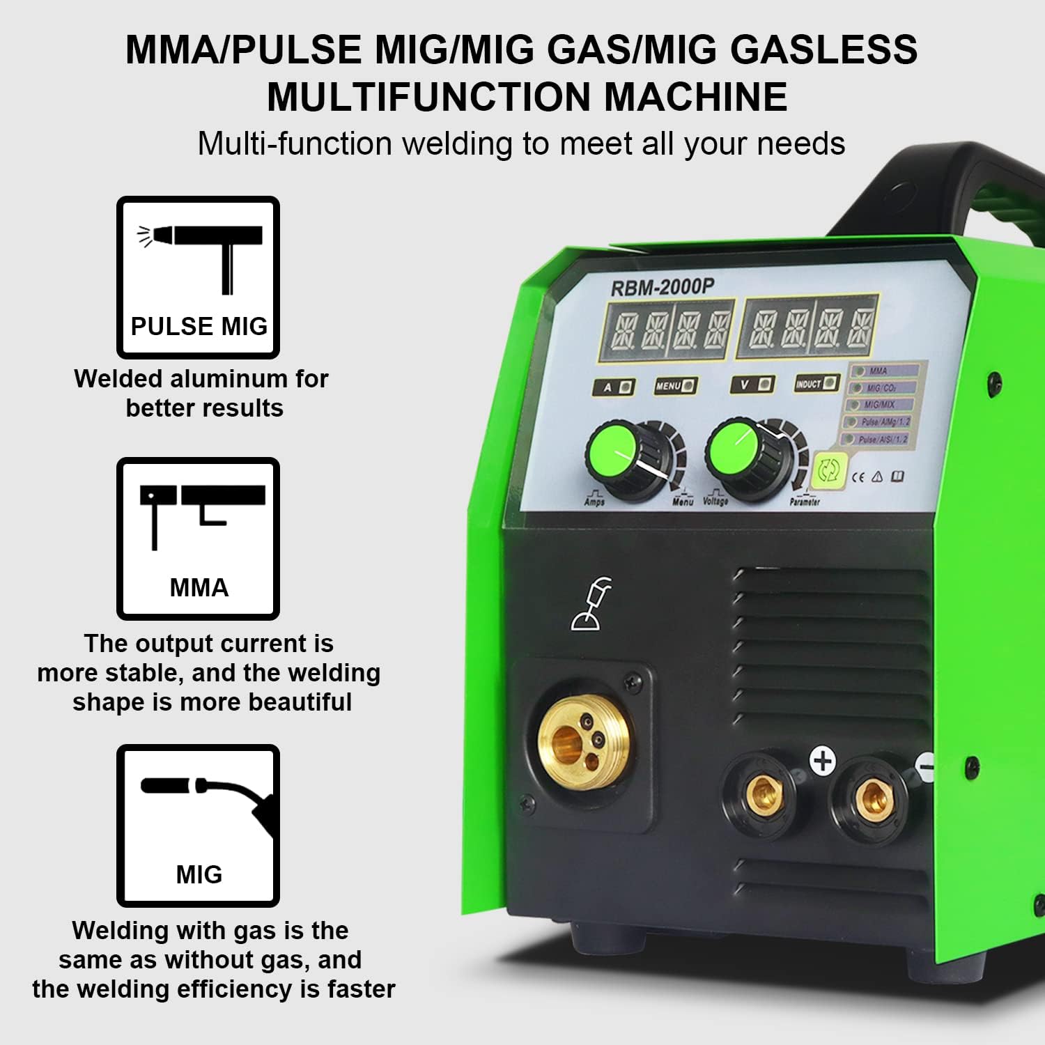 Reboot Mig Welder Aluminum 5 in 1 200AMP MIG200DP Flux Core Welding Machine 2T/4T Pulse DSP Control 220V Gasless IGBT Inverter Control Gasless Mig/Stick/aluminum Welding Machine&iexcl;&shy;