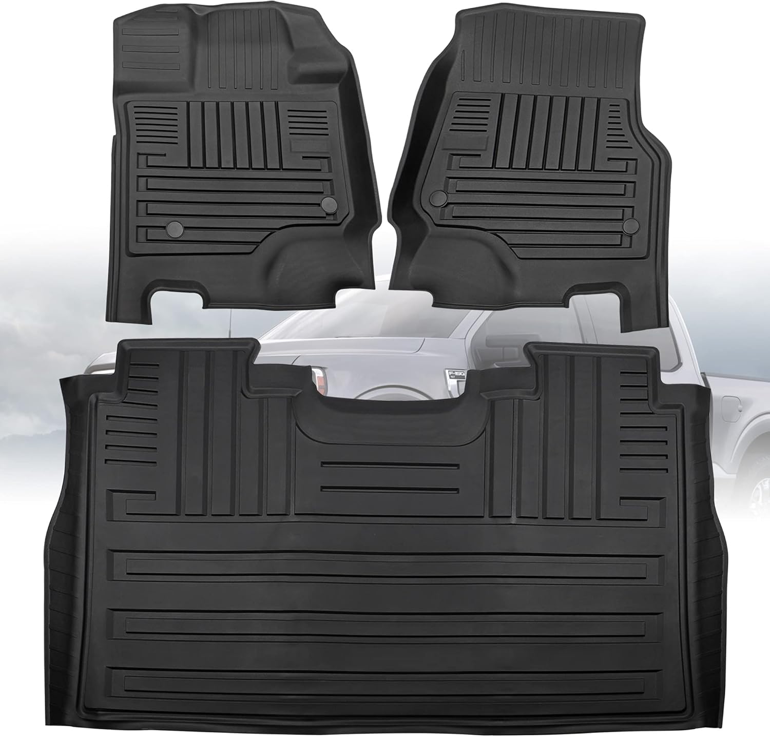 Floor Mats Compatible for 2015-2022 F150 SuperCrew Cab,Black TPE All Weather Protective Floor mats, Full Set of Front and Rear Floor mats