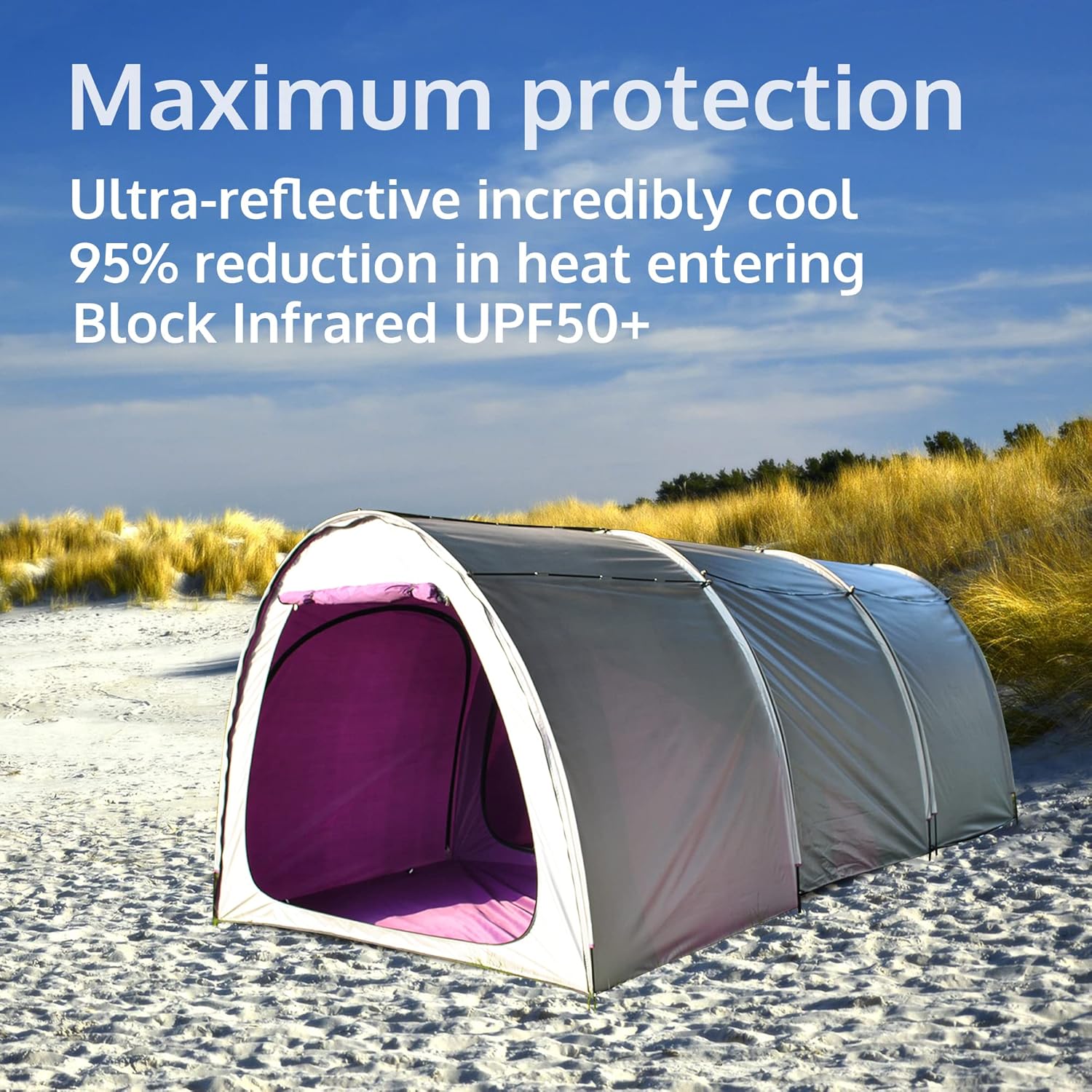 Attachable Beach Tent Sun Shelter 4 Person Heat and Light-Blocking UPF50+ UV Protection Sun Shade Easy Setup for A Family Vacation