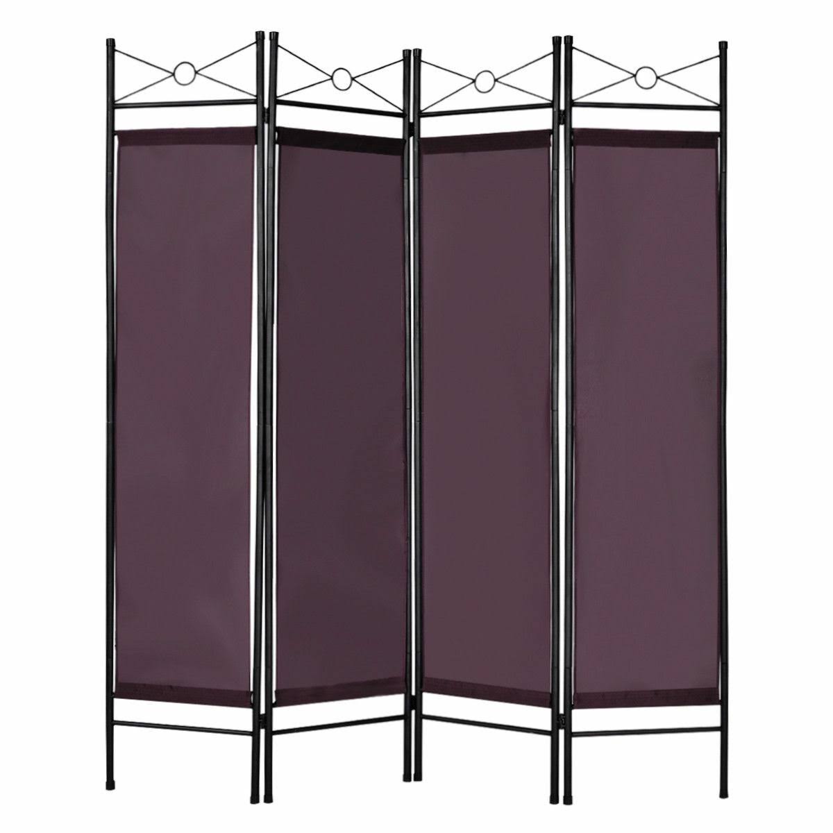Costway 4 Panel Room Divider Privacy Screen Home Office Fabric Metal Frame - Brown