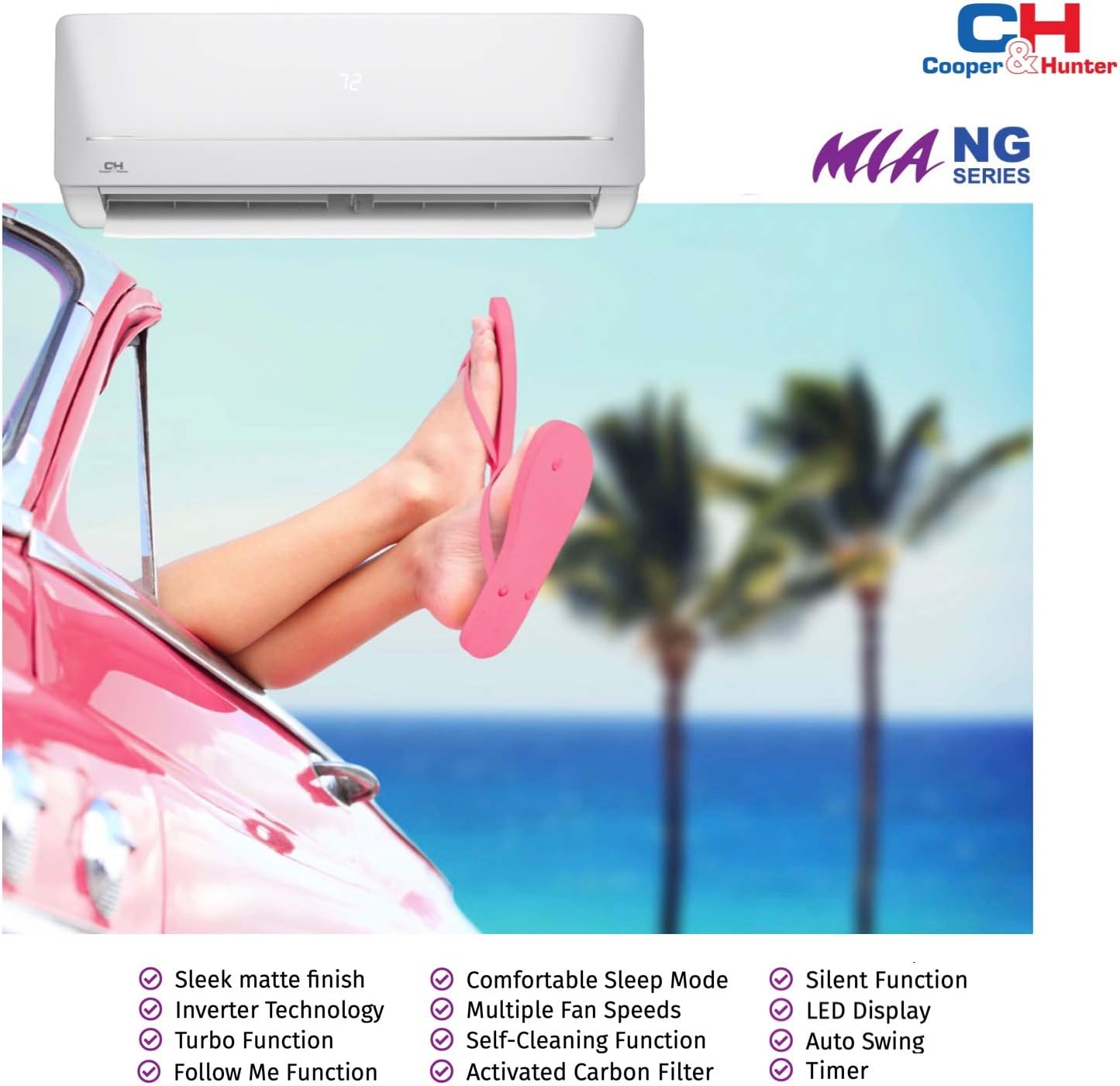 Cooper & Hunter 12,000 BTU, 115V Ductless Mini Split AC/Heating System Pre-Charged Inverter Heat Pump with 16ft Installation Kit