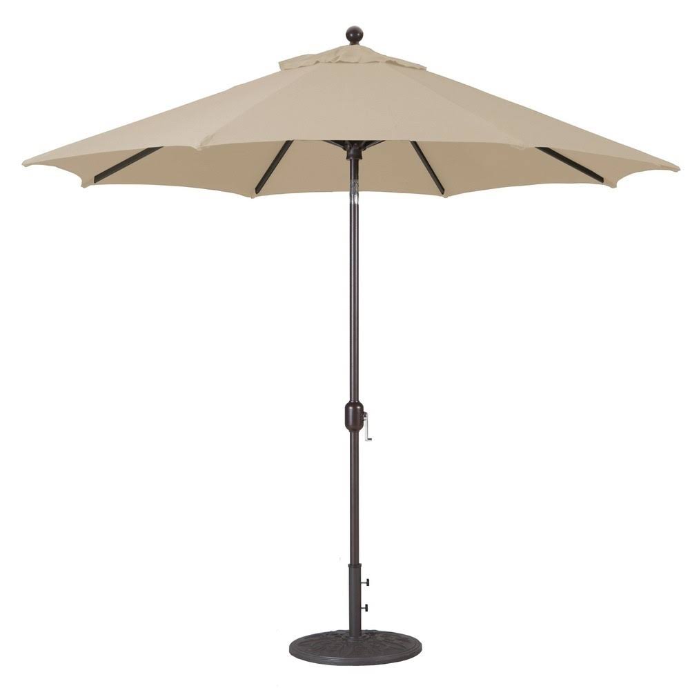 Galtech 9 ft. Black Deluxe Auto Tilt Umbrella - Antique Beige Sunbrella