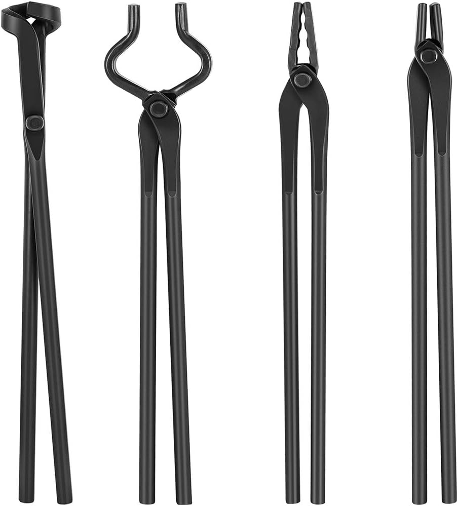 Knife Making Tongs Set Bladesmith Blacksmith Knife Tong Anvil Vise Forge (4 Tongs)