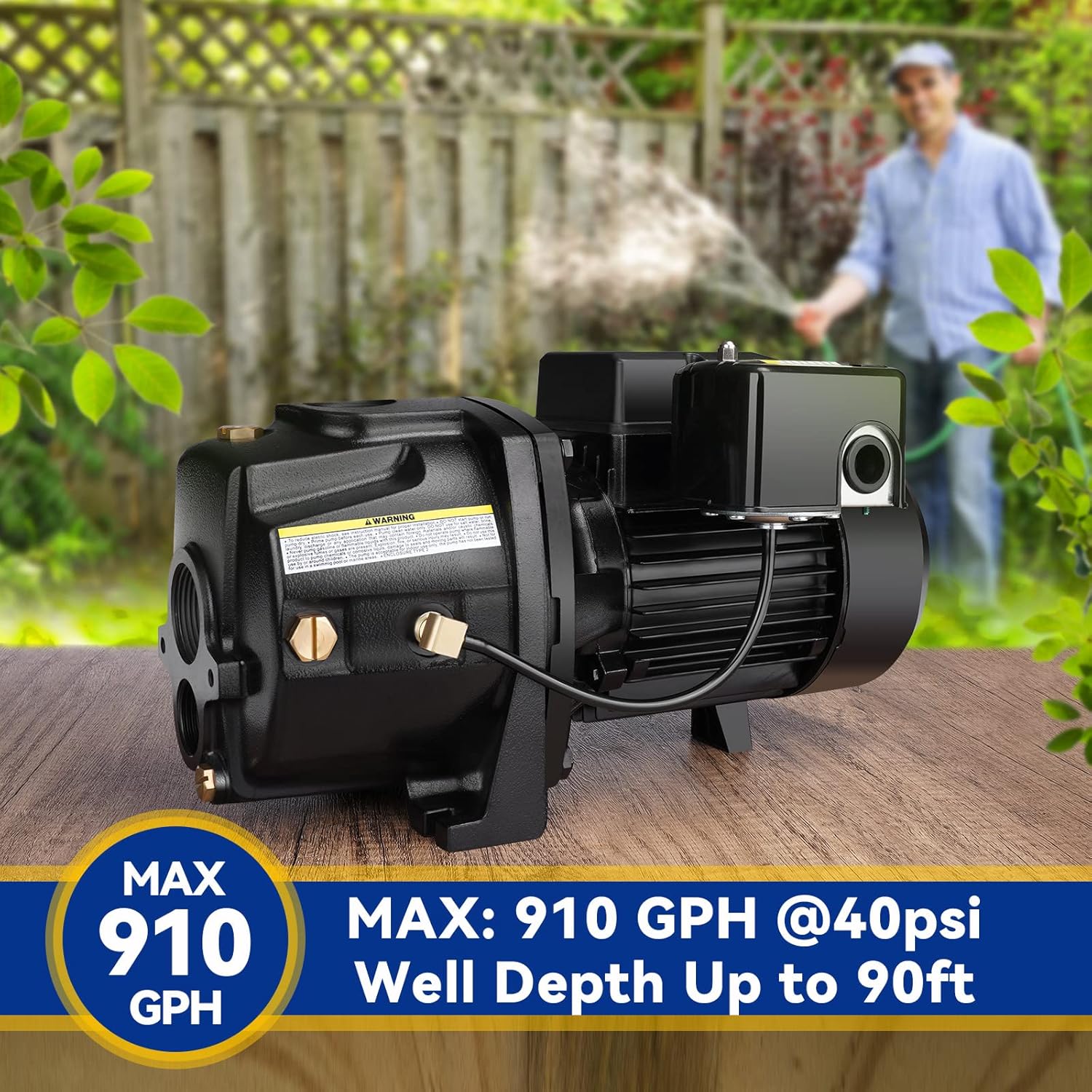 Acquaer 1HP Shallow/Deep Well Jet Pump, Cast Iron Convertible Pump with Ejector Kit, Well Depth Up to 25ft or 90ft, 115V/230V Dual Voltage, Automatic Pressure Switch