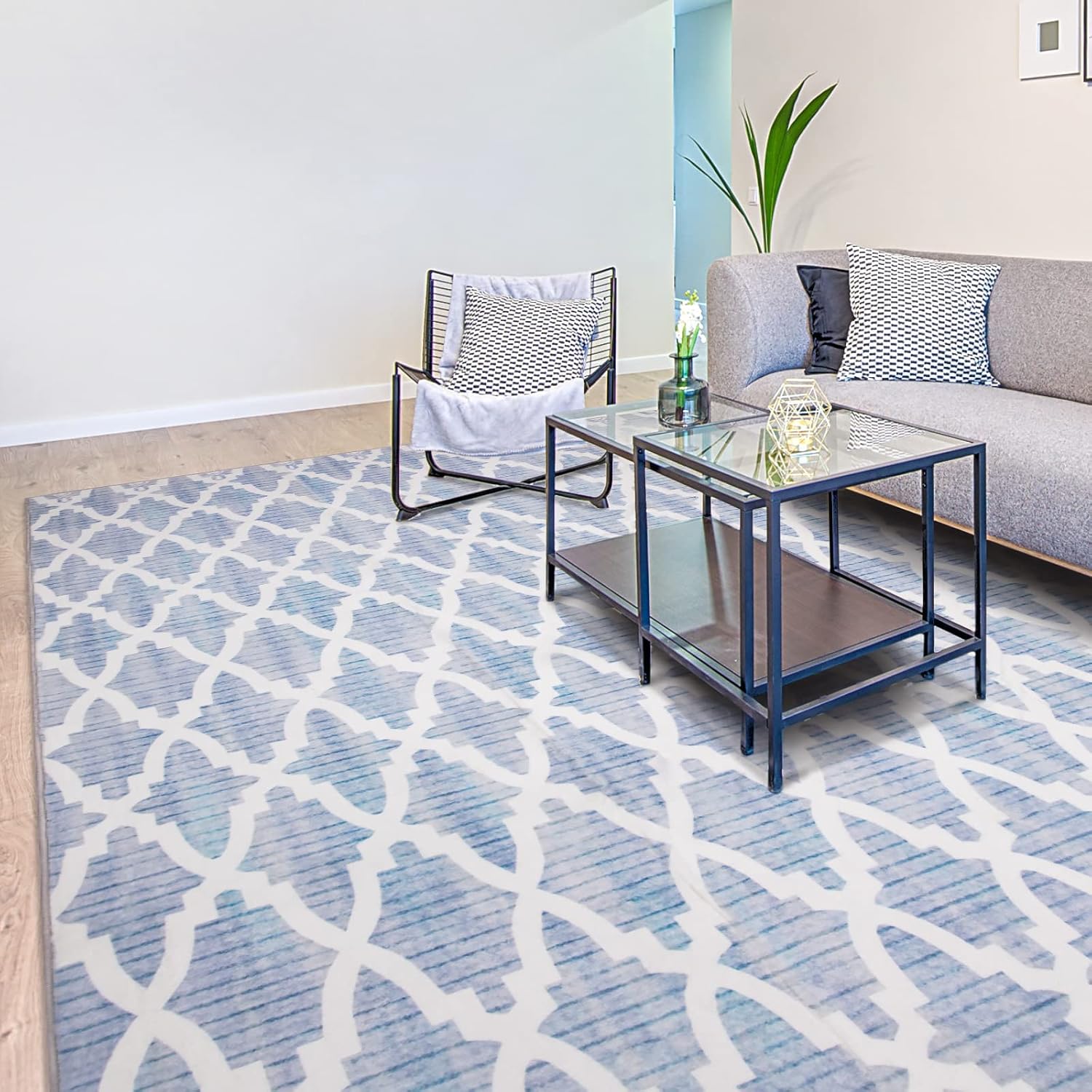 Macro Sen Area Rugs for Living Room, Soft Fluffy Shaggy Floor Rustic Rugs for Bedroom, 5'X7', Moroccan Traditional Vintage Carpet for Dining Room Home Decor Nursery(Grey Grid)