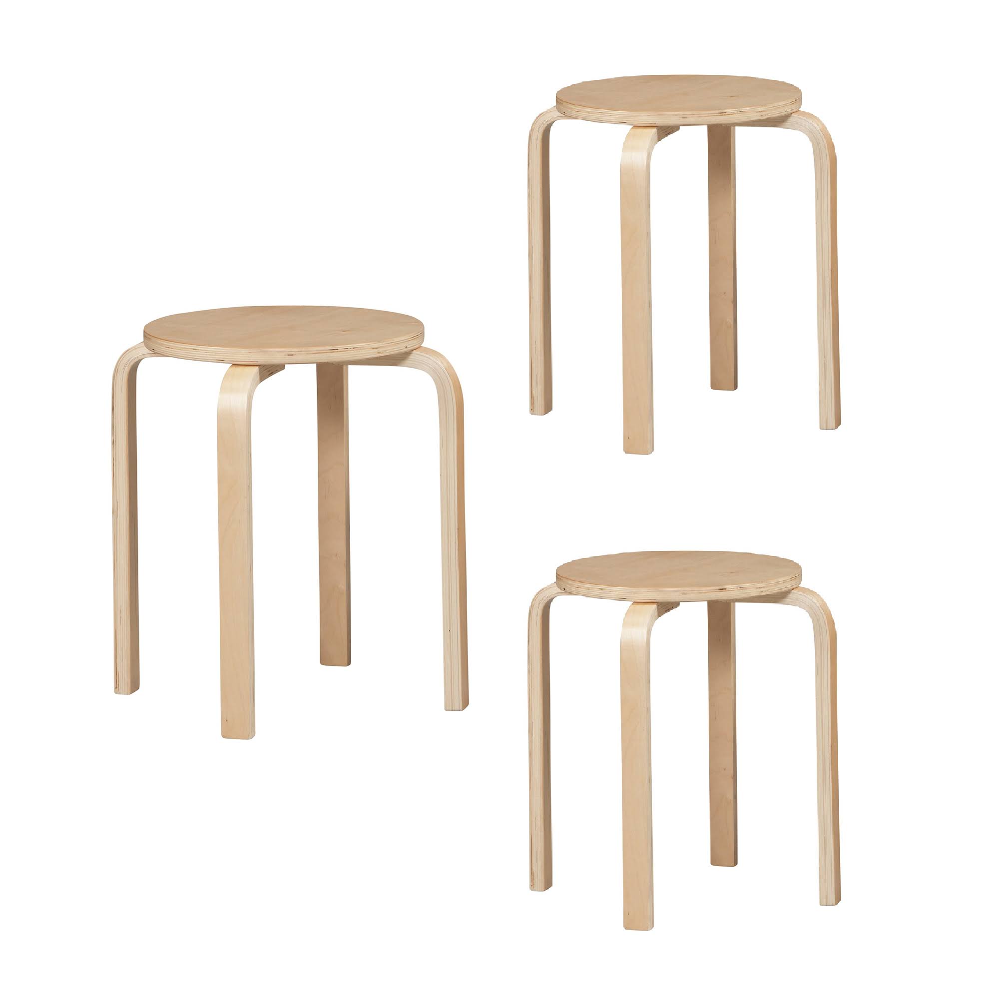 Round Wooden Stackable Stool with Straight Legs Set of 4 Beige BM16678