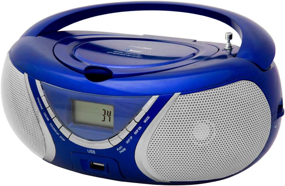 HANNLOMAX HX-321CD3 Portable CD/MP3 Boombox, AM/FM Radio, Bluetooth, USB Port for MP3 Playback, Aux-in (Blue)