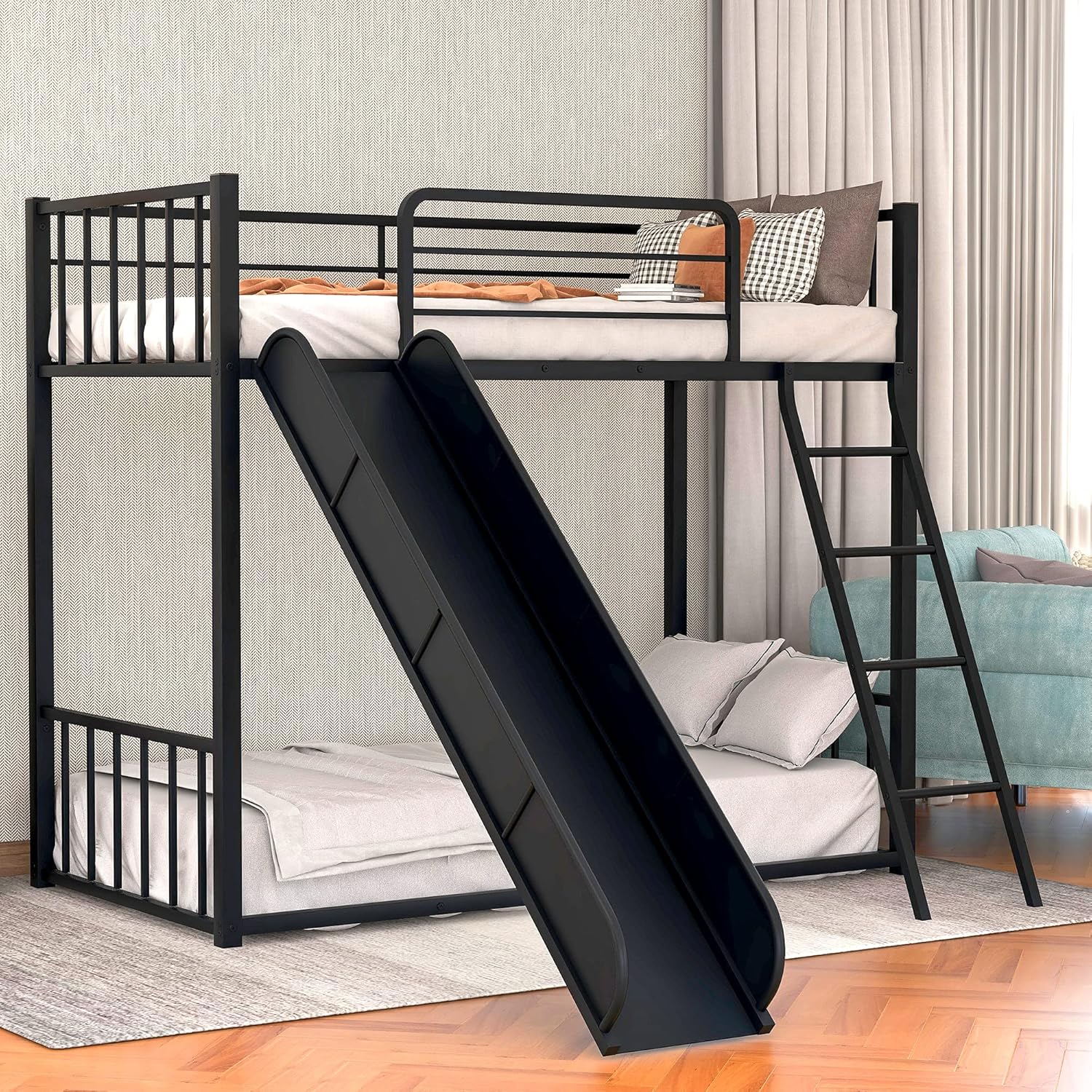 Longrune Stairway Full Over Full Bunk Bed with Two Drawers and Storage Shelves,Space-Saving Solid Pine Wood Bedframe,No Box Spring Needed,for Boys&Girls,Dorm,Bedroom, White