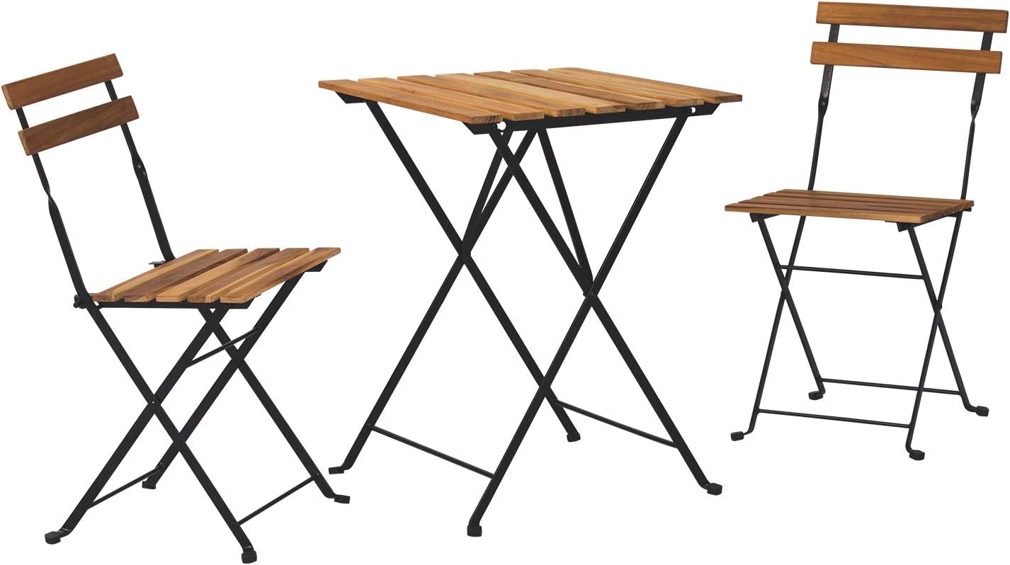 HOMPUS 3-Piece Patio Bistro Set Folding Table and Chairs, Wooden Weather Resistant Outdoor Furniture Sets, No Assembly Needed, Teak for Patio or Backyard