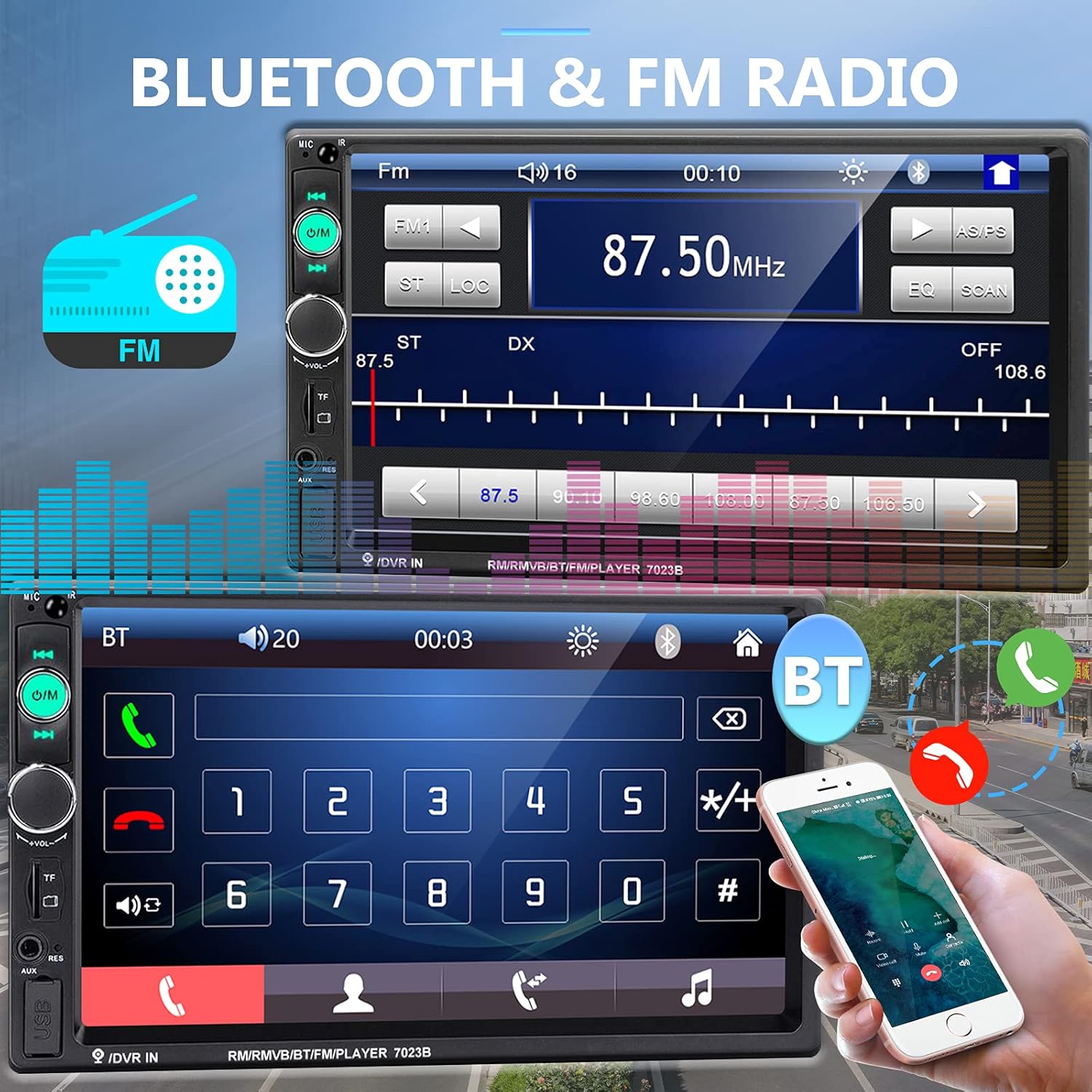 podofo Car Stereo 2 Din Car Radio 7 Inch MP5 Player with HD Touch Screen Digital Display Bluetooth Multimedia support USB SD Aux-in Double Din Autoradio Mobile Phone Interconnection with Backup Camera Pack of 2