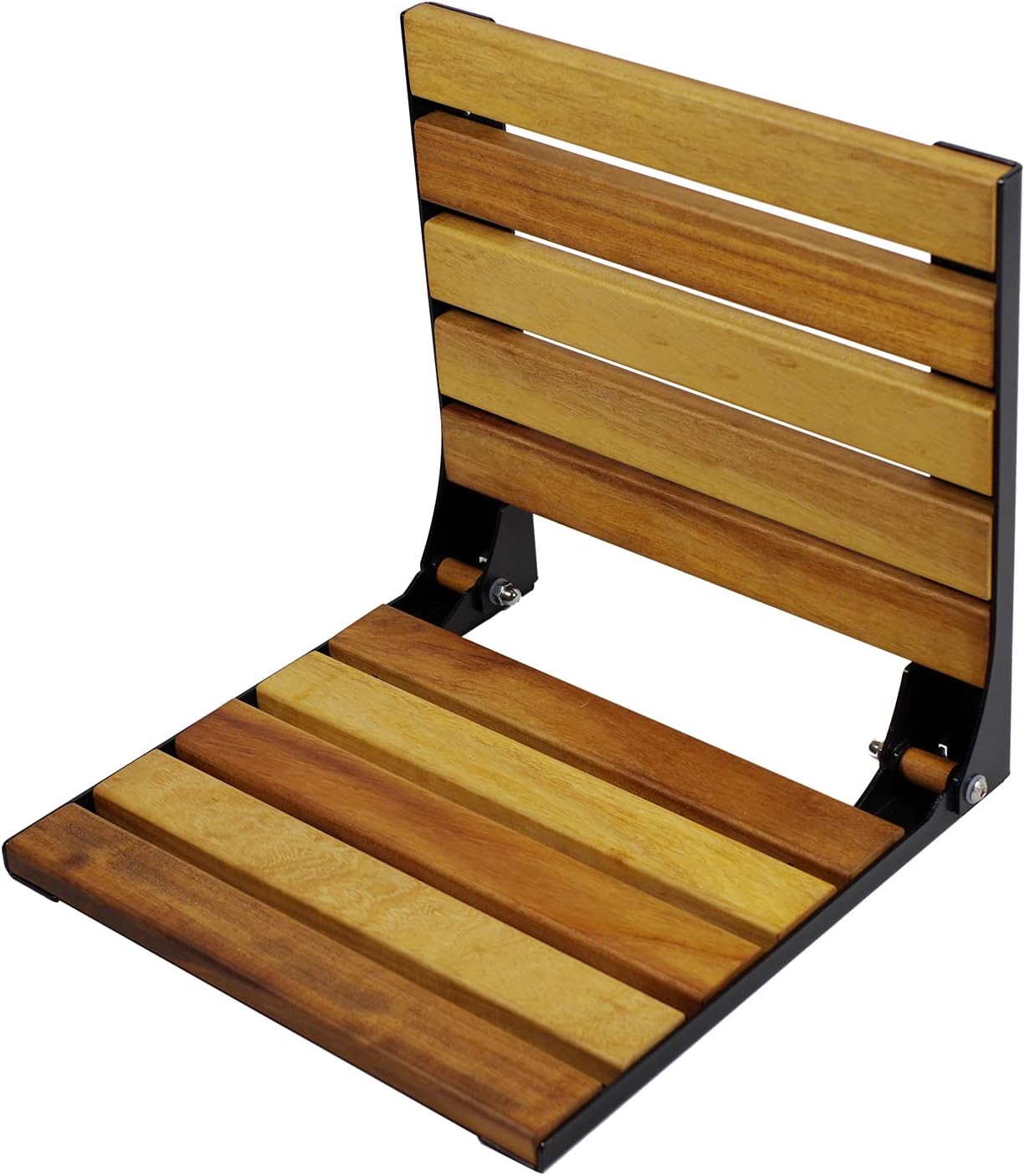 Esoo-Wall Mounted Foldable Seat.Iroko Wood. Steel Folding Shower Seat, 15 x 15 inches, (Black)