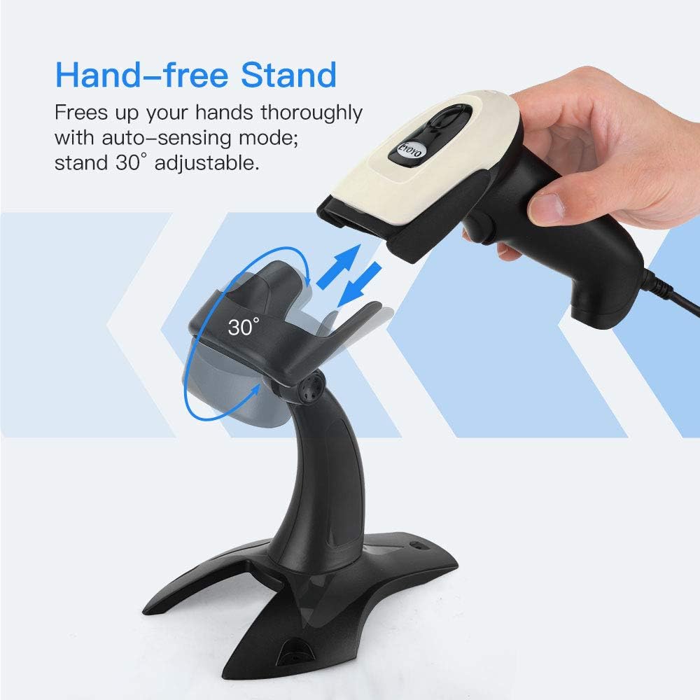 Eyoyo Wireless 2D QR Barcode Scanner with Stand, Bluetooth & 2.4G Wireless & USB Wired Handheld Barcode Reader with 1D 2D Screen Scanning Auto Sensing Connect Smart Phone Tablet PC Pack of 2