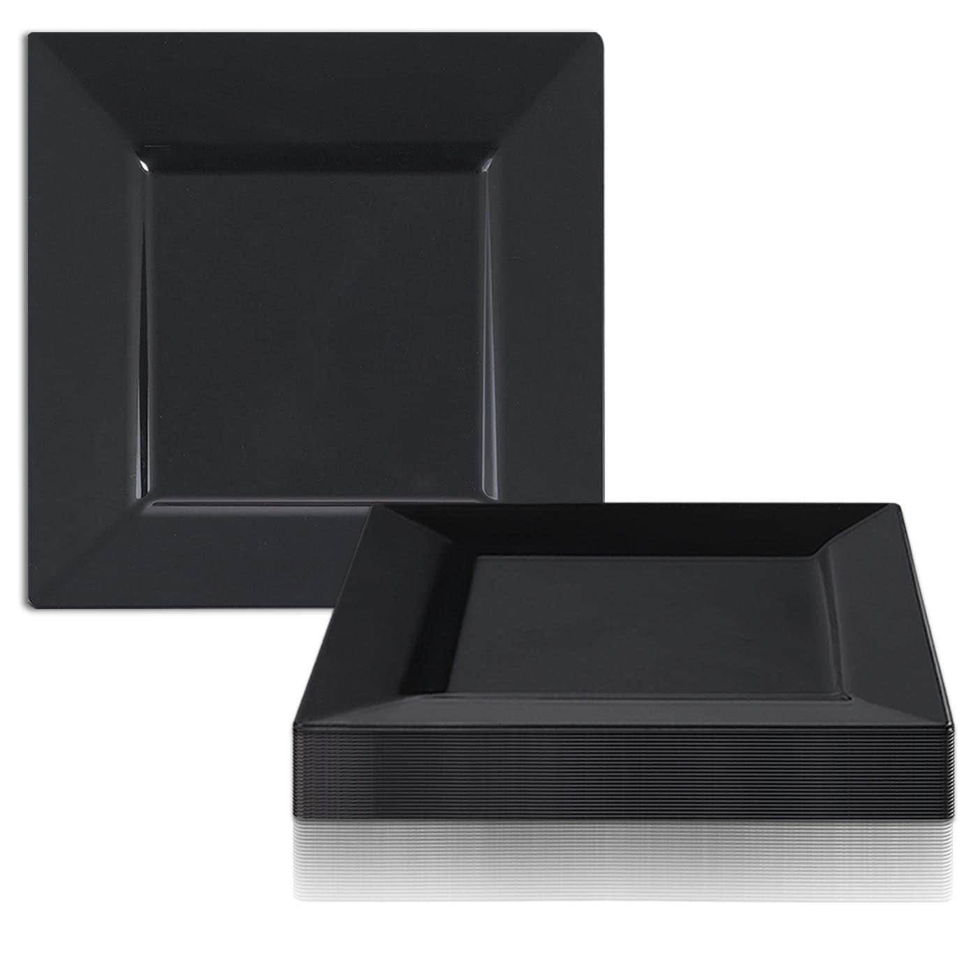 Solid Square 10.75x22 Black Disposable Plastic Dinner Plates , Posh Party Supplies