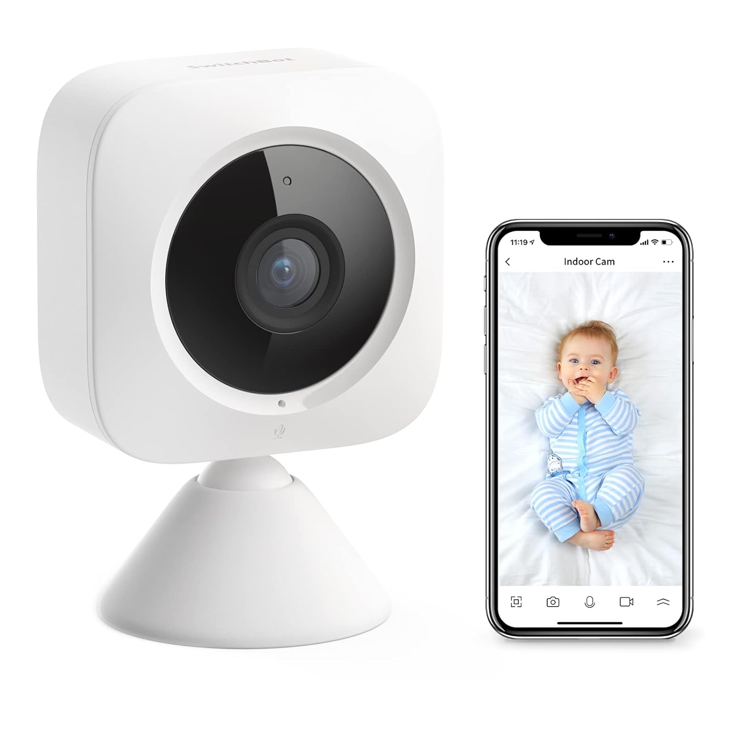 SwitchBot Security Indoor Camera, Motion Detection for Baby Monitor 1080P Smart Surveillance WiFi(2.4Ghz) Pet Camera for Home Security with Night Vision, Two-Way Audio, Works with Alexa Pack of 2