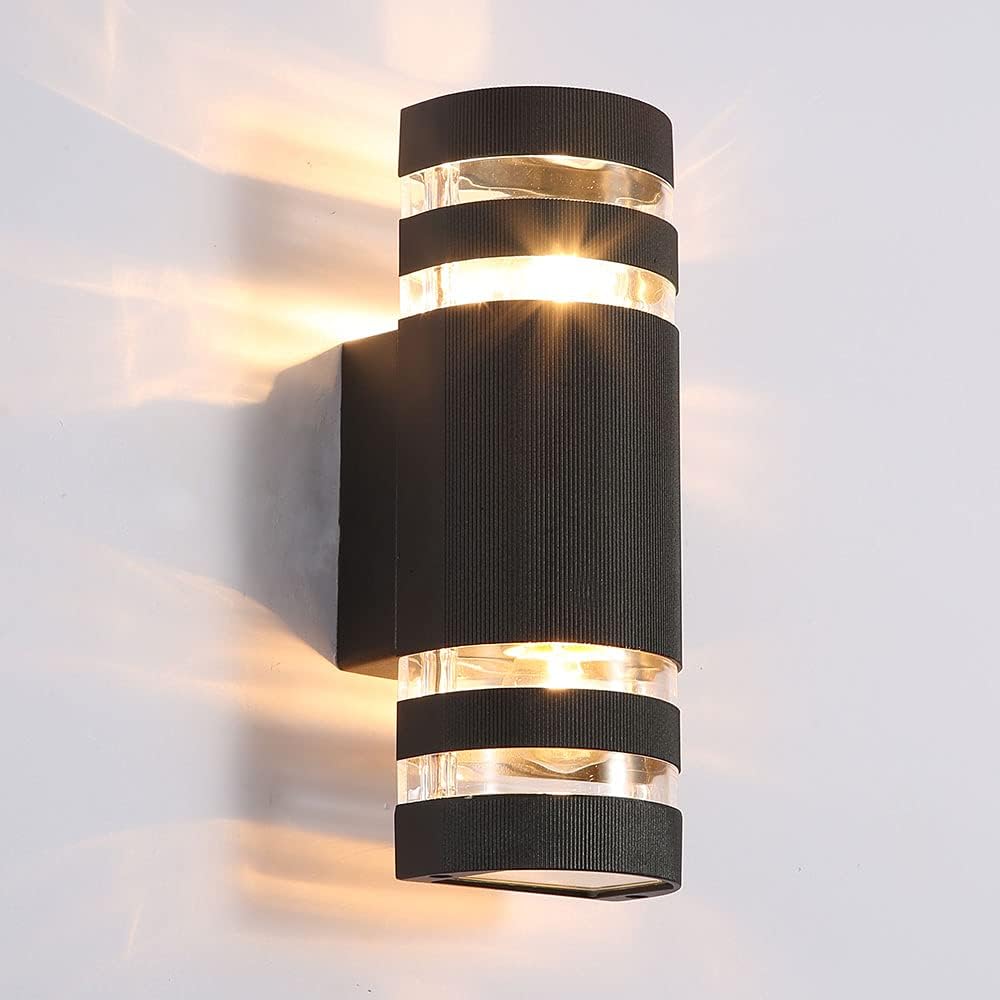 Modern Up Down Outdoor Wall Light, Exterior Waterproof Anti-Rust Wall Sconce Fixtures, Semi Cylinder Wall Mount Lanterns in Aluminum and Glass Cover for Porch Patio Garage(1pack)