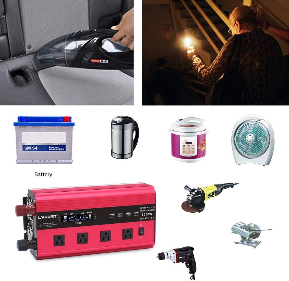 Cantonape 2500W Power Inverter 12V to 110V DC to AC with LCD Display, Remote Controller 4 x AC Outlets and 4 x 3.1A USB Car Adapter for Car Truck Boat RV Solar System
