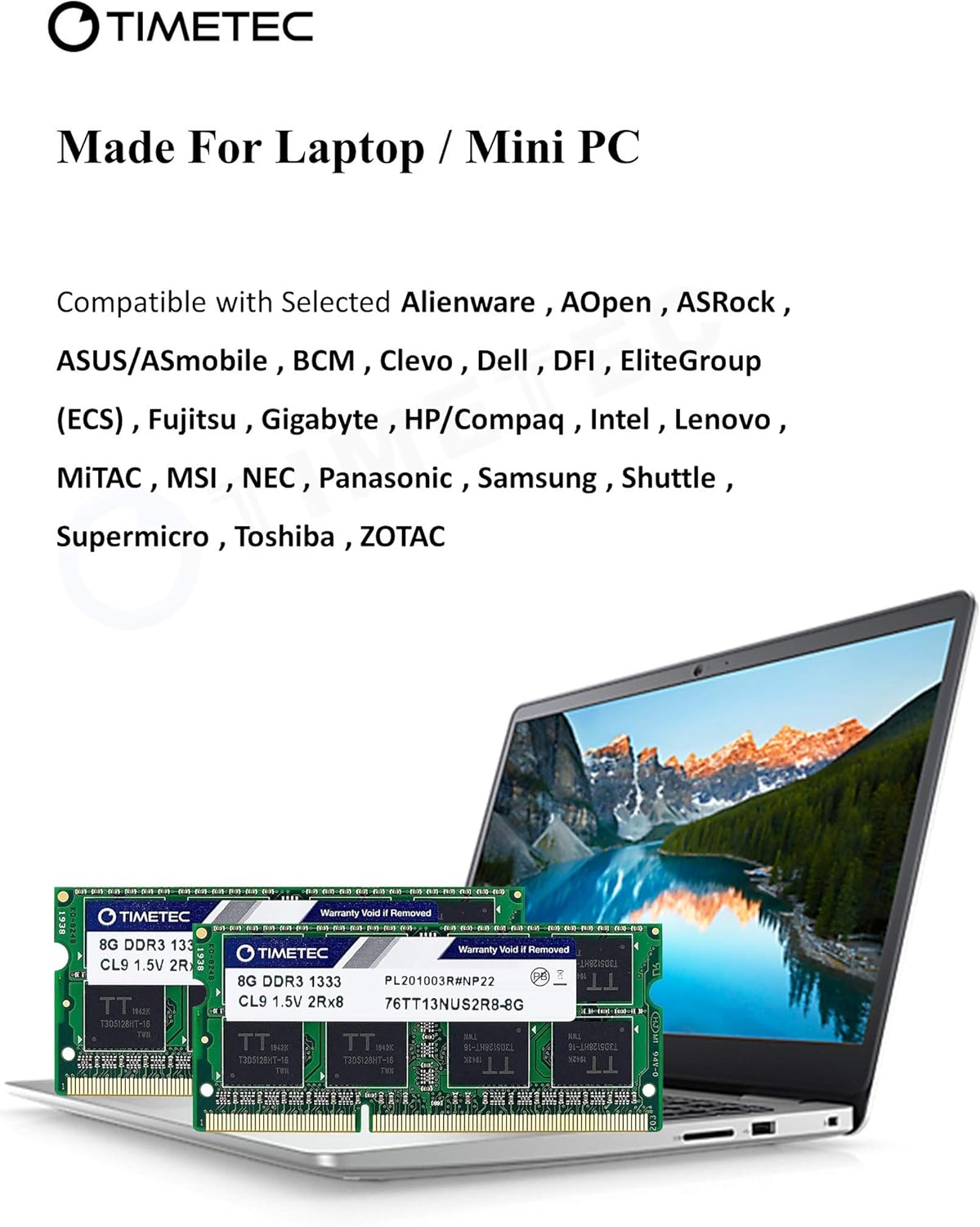 Timetec 16GB KIT(2x8GB) DDR3 1333MHz PC3-10600 Non-ECC Unbuffered 1.5V CL9 2Rx8 Dual Rank 204 Pin SODIMM Laptop Notebook PC Computer Memory RAM Module Upgrade(16GB KIT(2x8GB)) Pack of 2