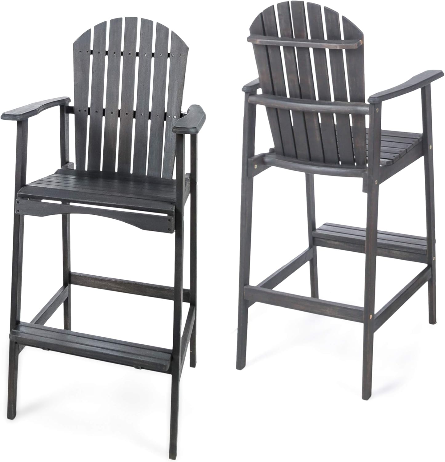 Christopher Knight Home Malibu Outdoor Acacia Wood Adirondack Barstools, 2-Pcs Set, Dark Grey