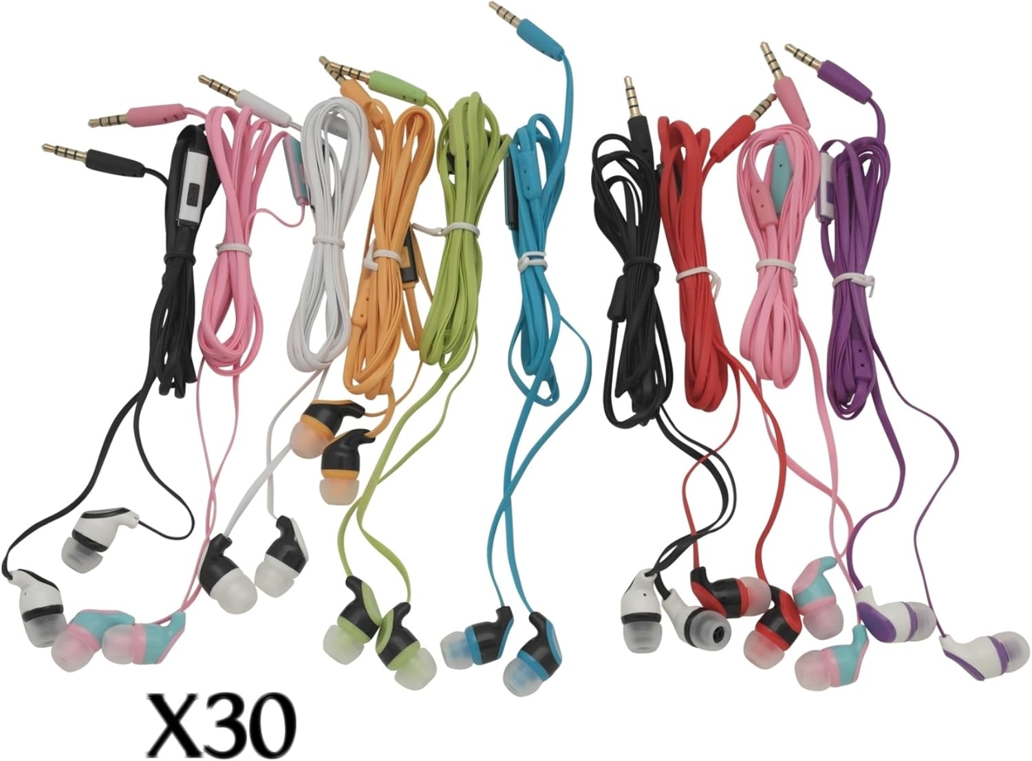 JustJamz Kidz 2.0 Color Call Bulk Earbuds with Mic Wholesale Earbud Headphones with Microphone Mixed Colors 30 Pack Pack of 2