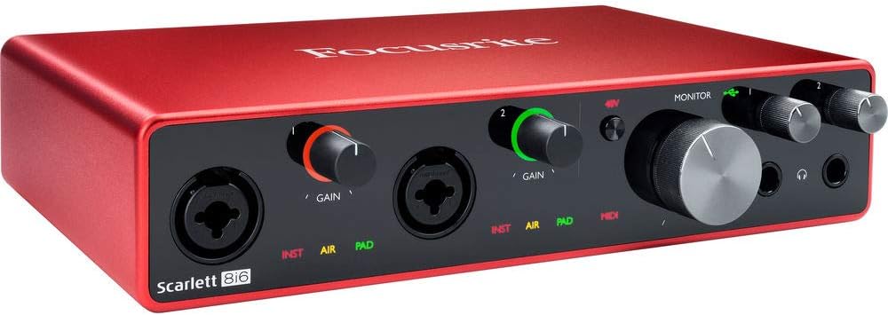 Focusrite Scarlett 8i6 USB Audio Interface (3rd Gen) with HPC-A30 Studio Headphones, Mic Stand, Headphone Holder, Pop Filter & XLR Cable Bundle