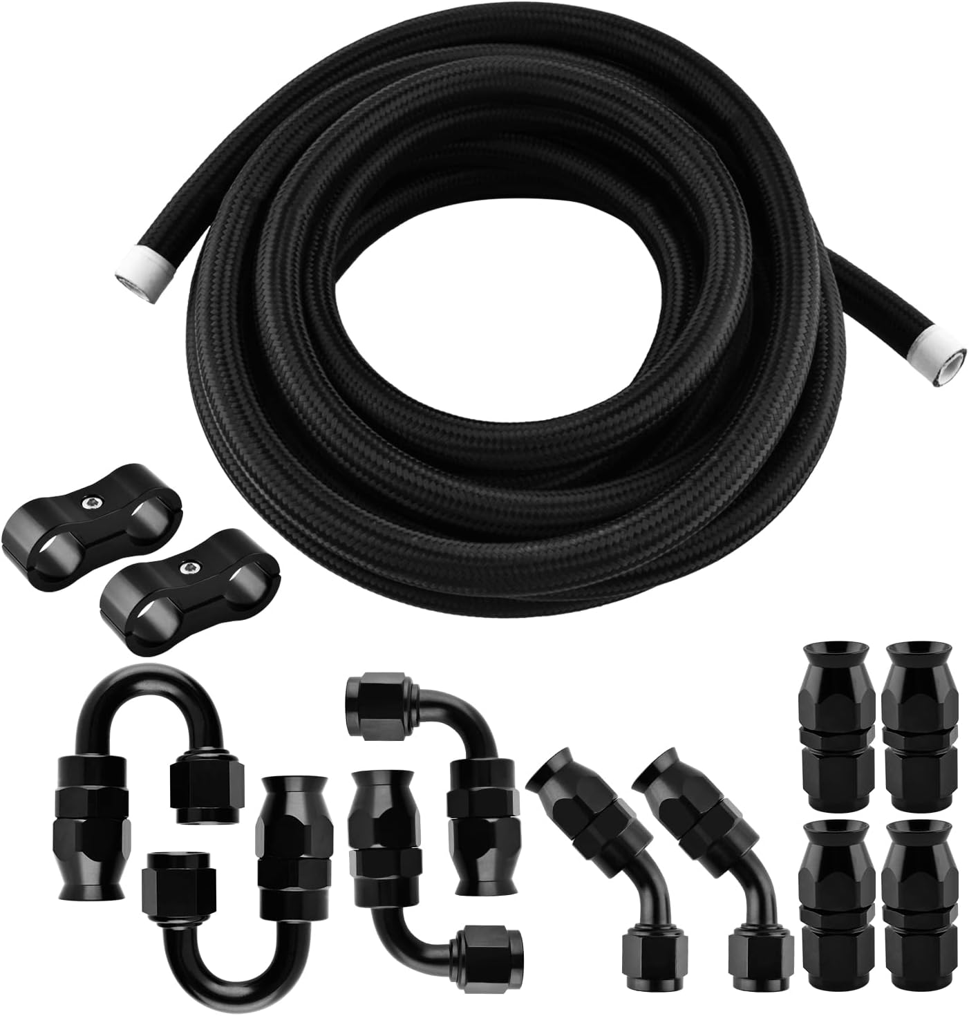 SINTLY 10AN PTFE E85 Hose Braided Fuel Injection Line Fitting Kit AN10 20FT Nylon Stainless Steel (Hose ID: 0.51inch) Pack of 2