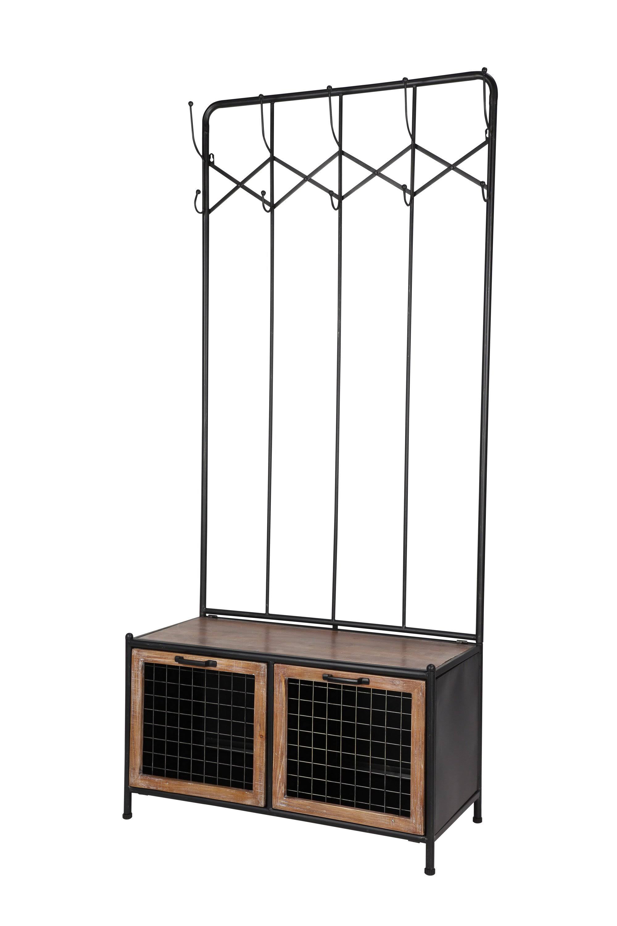 Black Metal and Wood Industrial Coat Rack, 71x31x15 - 42977