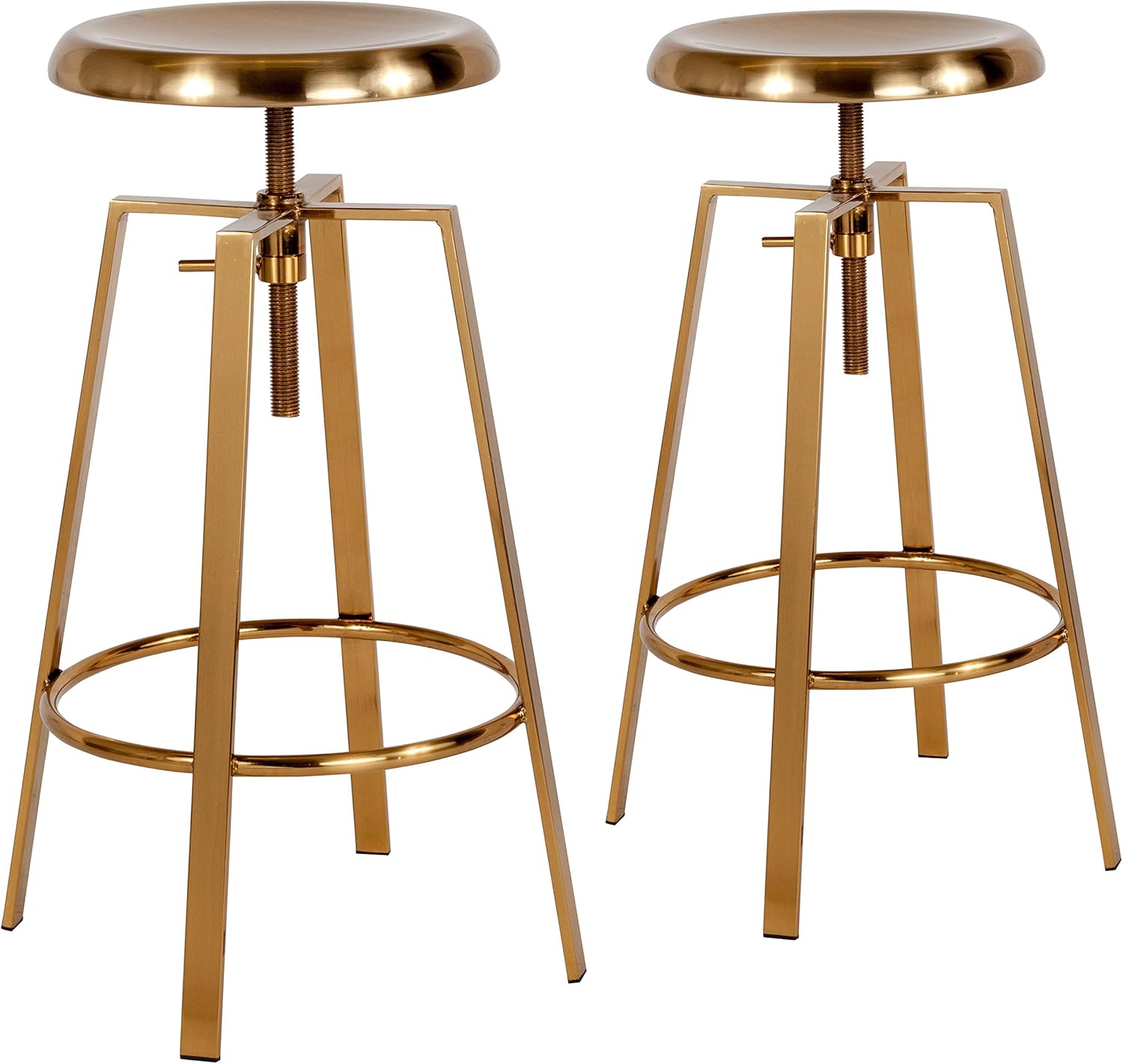 Flash Furniture 2 Pack Toledo Industrial Style Barstool with Swivel Lift Adjustable Height Seat in Gold Finish