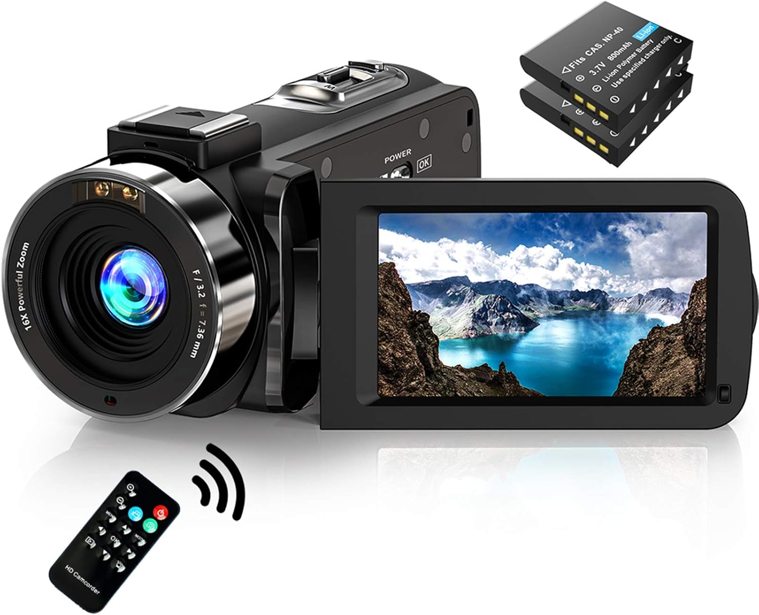 Video Camera Camcorder FHD 1080P 30FPS 36MP IR Night Vision YouTube Vlogging Camera Recorder 3.0'' 270 Degree Rotation IPS Screen 16X Digital Zoom Camcorder with Remote and 2 Batteries Pack of 2