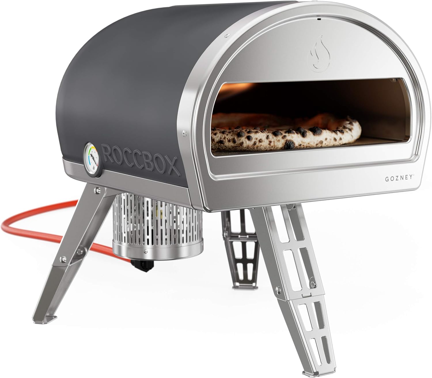 ROCCBOX Gozney Portable Outdoor Pizza Oven - Includes Professional Grade Pizza Peel, Built-In Thermometer and Safe Touch Silicone Jacket - Propane Gas Fired, With Rolling Wood Flame - Grey
