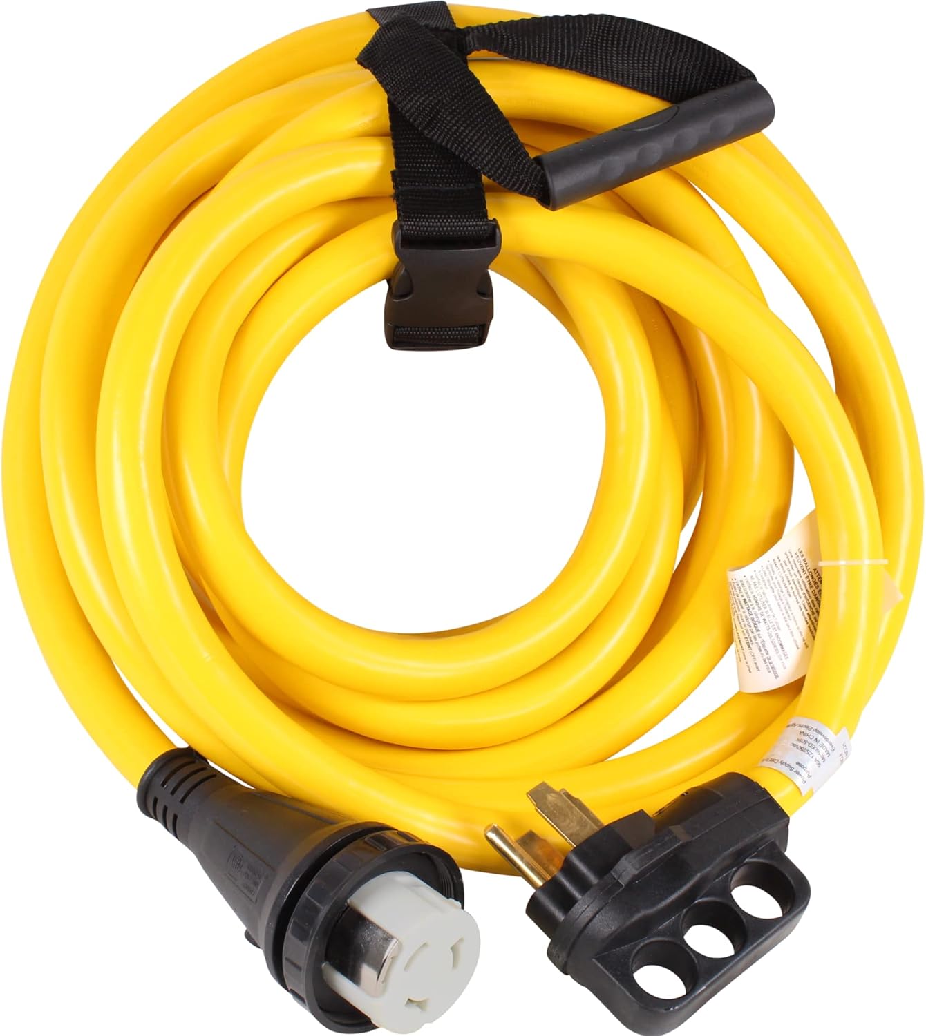 Journeyman-Pro 50A RV Power Extension Cord 14-50P to SS2-50R (Safety Yellow), Black Grip Handle w/Power Indicator - 25 or 50 Feet Length 125/250V - 50 AMP Twist Locking, ETL Listed (25 Feet)