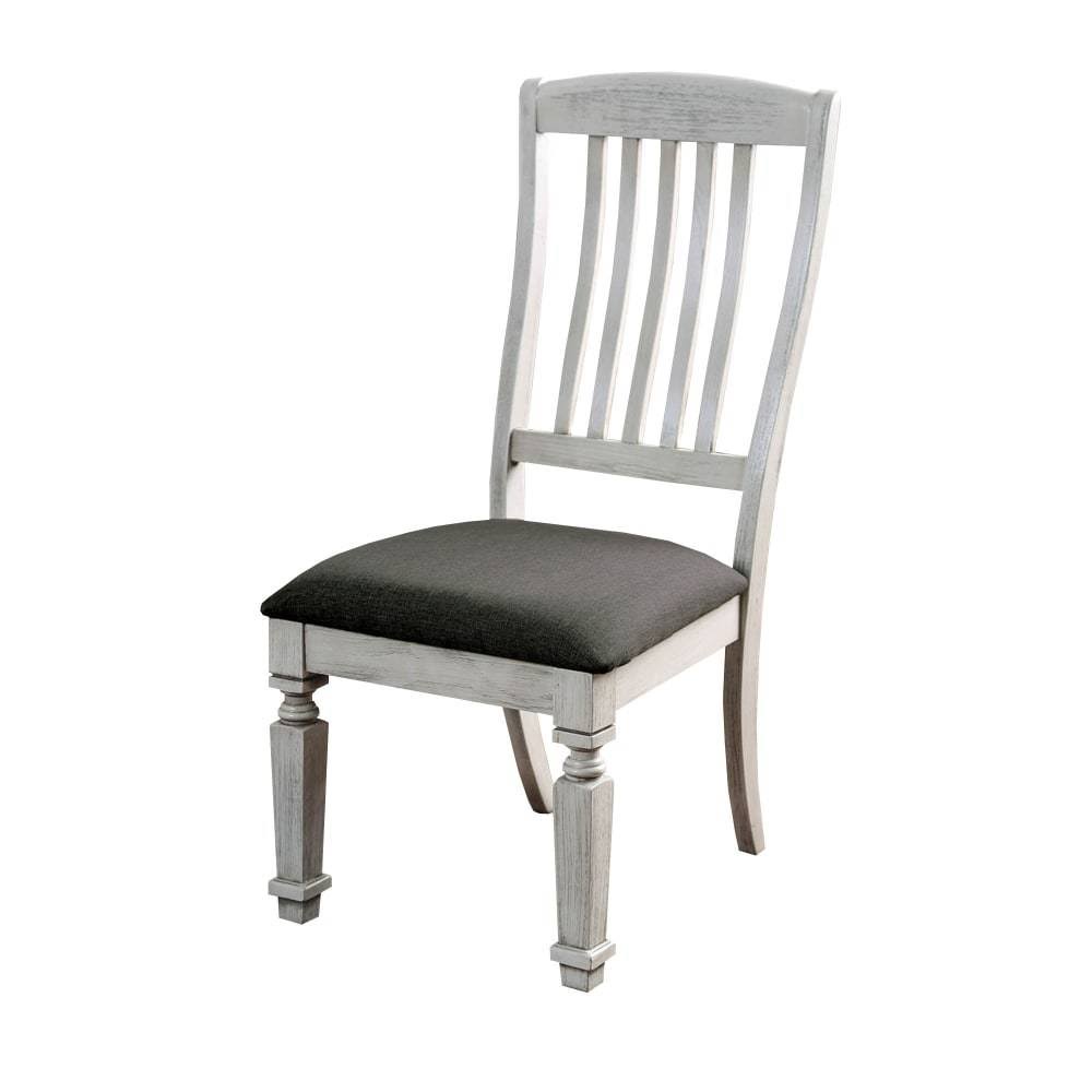 Wood Side Chair with Fabric Padded Seat,Pack of Two, Antique White