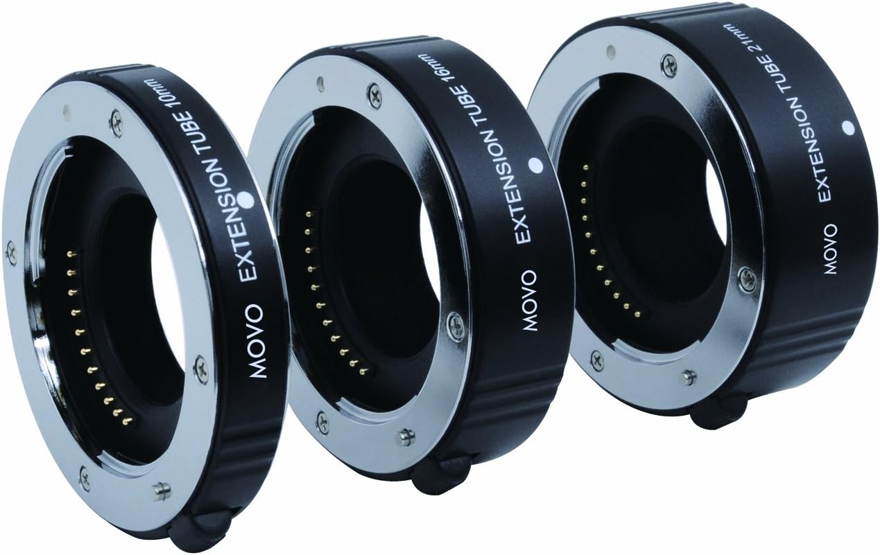 Movo Photo AF Macro Extension Tube Set for Micro 4/3 Mount Mirrorless Camera System (Compatible with Olympus Pen, Panasonic Lumix, Blackmagic Cinema Camera) with 10mm, 16mm & 21mm Tubes
