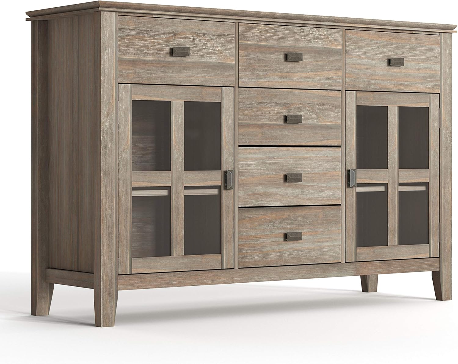 SIMPLIHOME Artisan Solid Pine Wood 54 inch Contemporary Sideboard Buffet Credenza in Distressed Grey features 2 Doors, 6 Drawers and 2 Cabinets with Large storage spaces