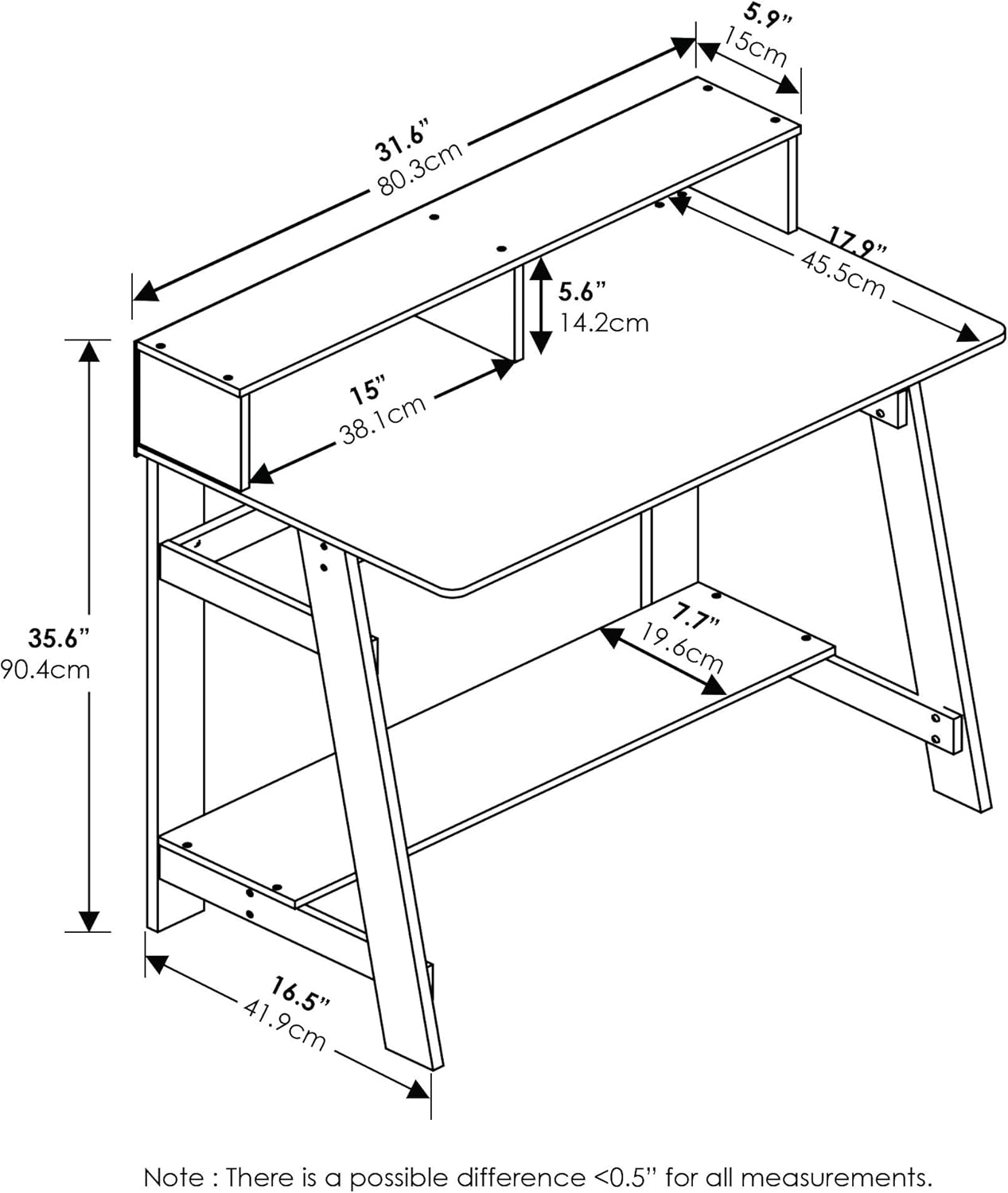 Furinno Simplistic A Frame Computer Desk, Black/French Oak Grey, 31. 6 (W) x 35. 6 (H) x 16. 50 (D) Inches Pack of 2