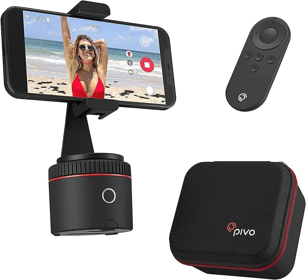 Pivo Pod One Starter Pack (Pod Red) - Content Creation Basic Set - 360° Auto Tracking - Mount & Case - Selfie Vlogging Face & Body Tracking