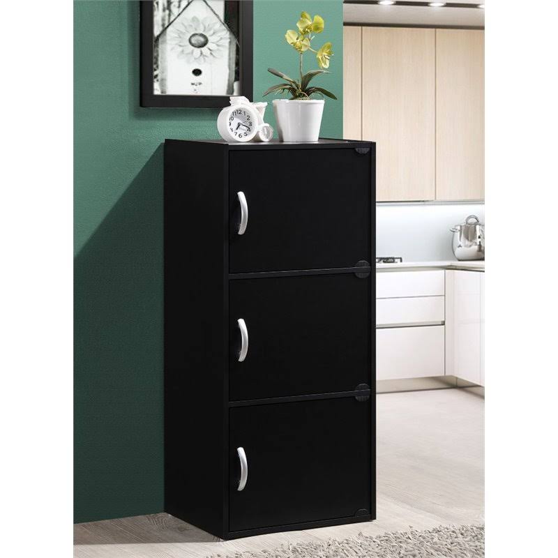Pemberly Row 3 Shelf 3 Door Bookcase in Black