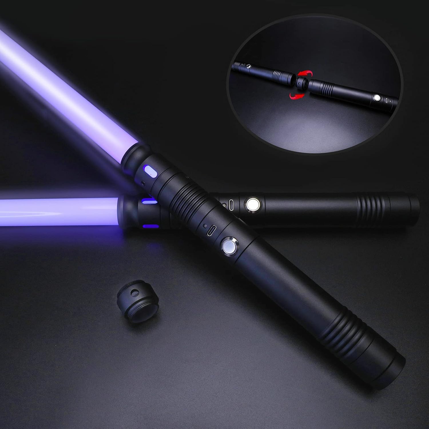Lukidy 2Pack Lightsaber Metal Hilt 12 Colors Changeable Battery Rechargable 2-in-1 Double-Bladed FX Dueling Light Saber Cosplay Toy for Kids 3 Sound Mode Force FX Light Sword for Adults Forge