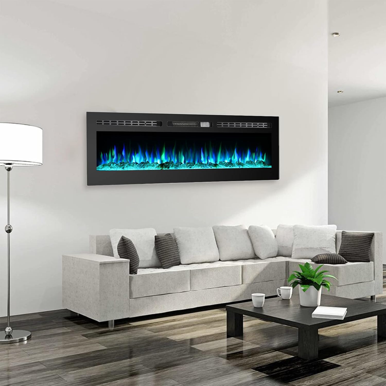 60 Inch Electric Fireplace Inserts, Wall Mounted Fireplace, Recessed Electric Fireplace, Led Fireplace, Linear Fireplace, 750/1500W