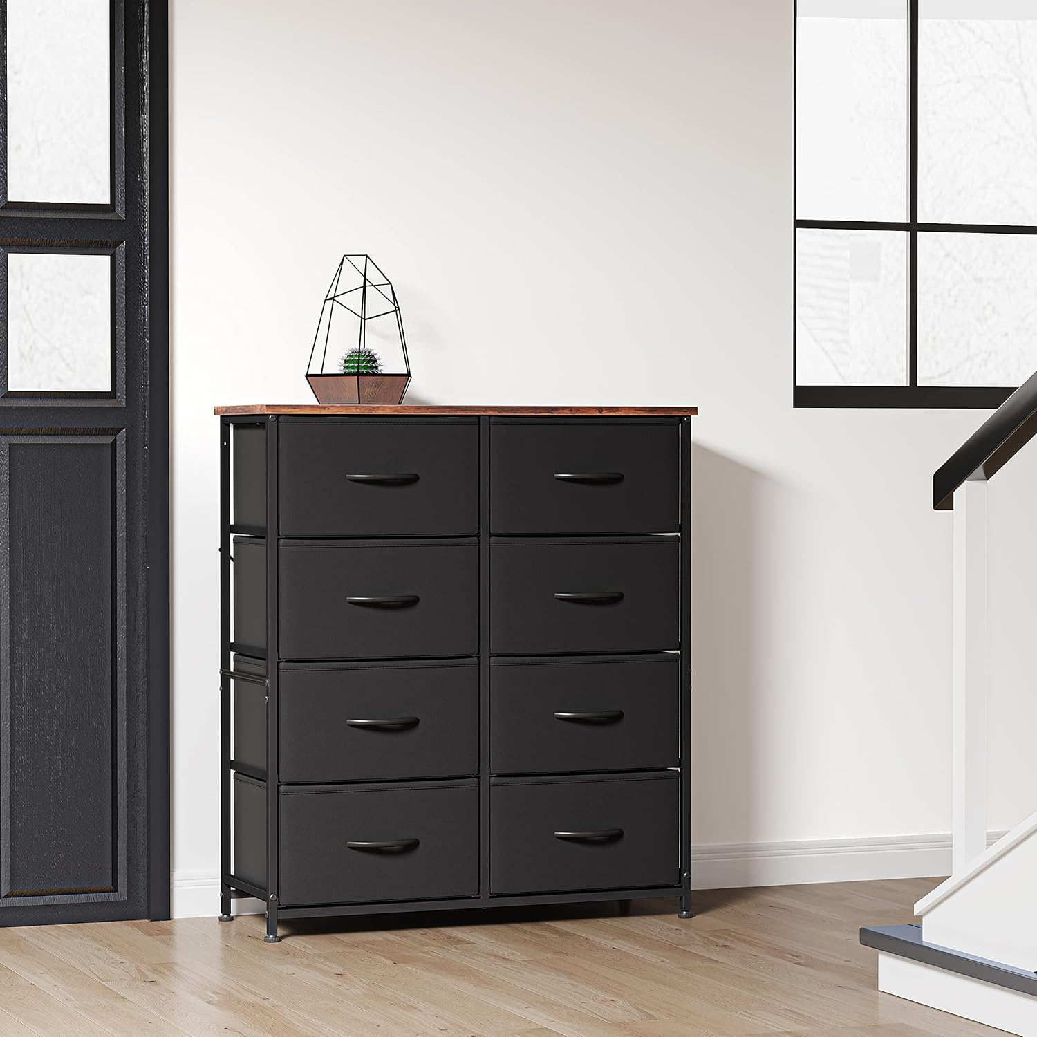 FEZIBO Dresser Organizer, Chest of Drawers-Dresser for Bedroom, Hallway, Entryway, Closets, Furniture Storage Tower-Steel Frame, Wood Top, 8 Drawers Organizer Units-Dark Black