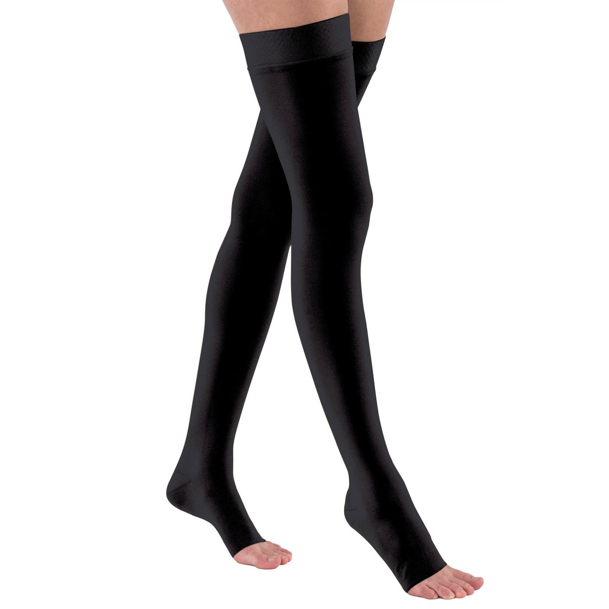 Jobst Relief 20-30 Open Toe Thigh High Compression Stockings w/Silicone Dot Band Black Medium
