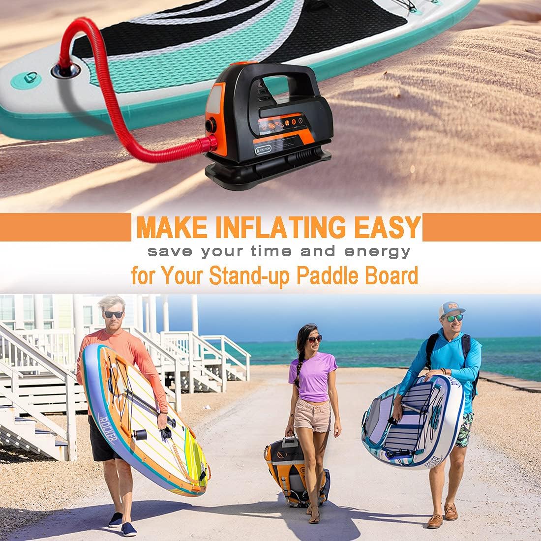 SUP Electric Air Pump Paddle Board Pump Portable Digital Car Tire Inflator100 PSI High Pressure Quick Air Compressor with 8 Nozzles for Stand Up Paddle Board Pack of 2