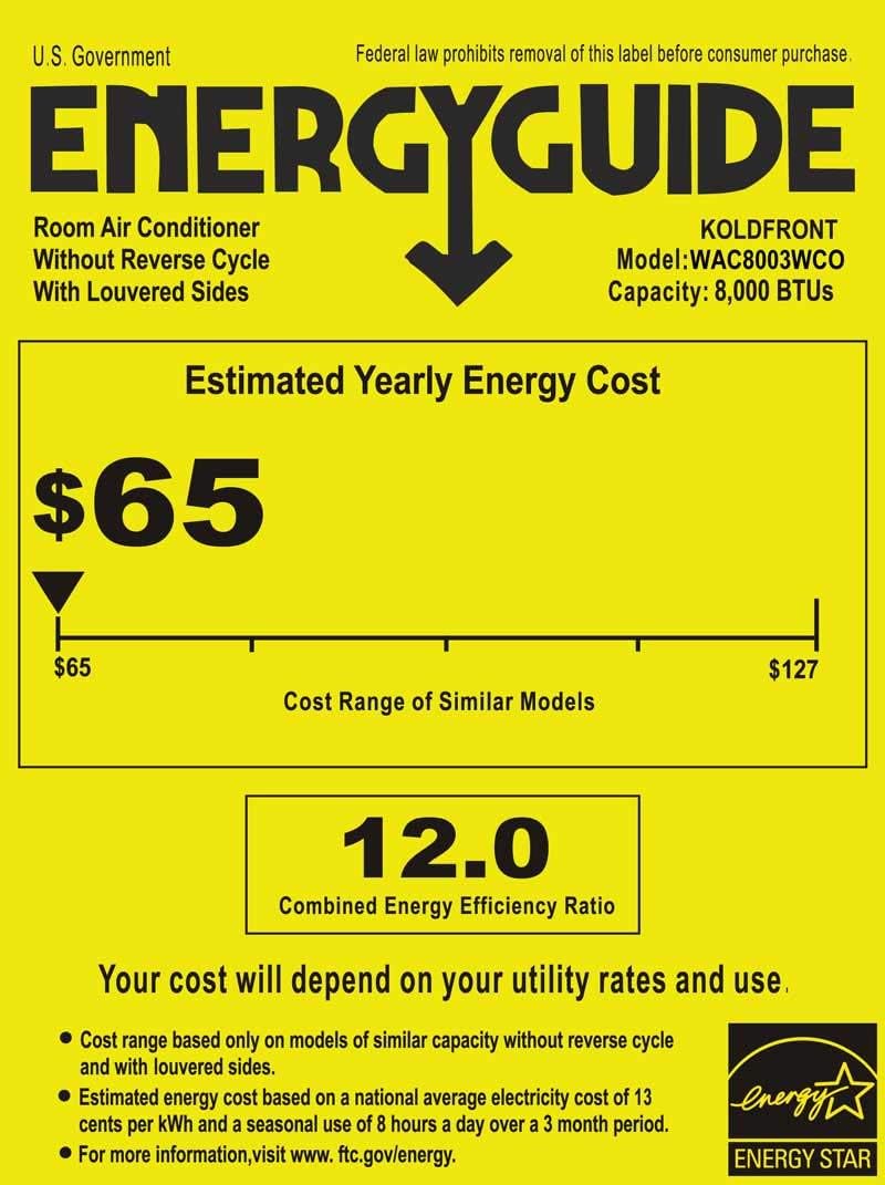 Koldfront WAC8003WCO 8000 BTU 115V Window Air Conditioner with Dehumidifier and Remote Control