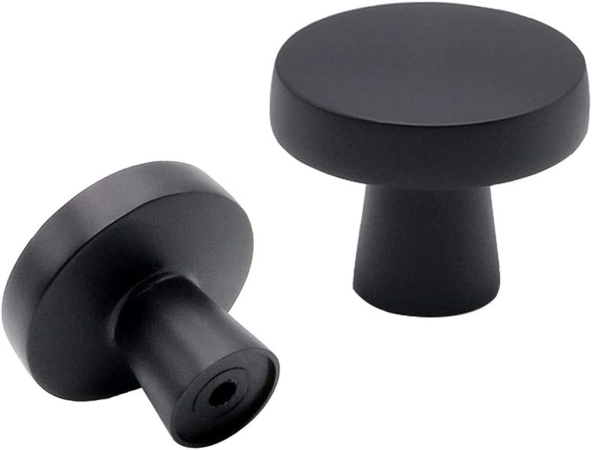 25 Pack goldenwarm Kitchen Drawer Knobs Matte Black Cabinet Door Knobs Round - LS5310BK Mushroom Style Black Drawer Knobs Solid Bathroom Cabinet Hardware for Closet,Cupboard