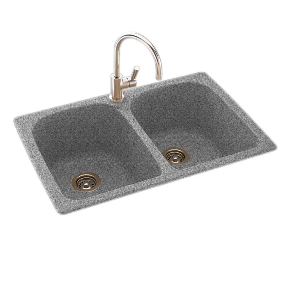 Swan Kslb-3322-042 33-in D x 22-in W x 10.5-in H Solid Surface Dual Mount Double Bowl Kitchen Sink with 1-Hole in Gray Granite